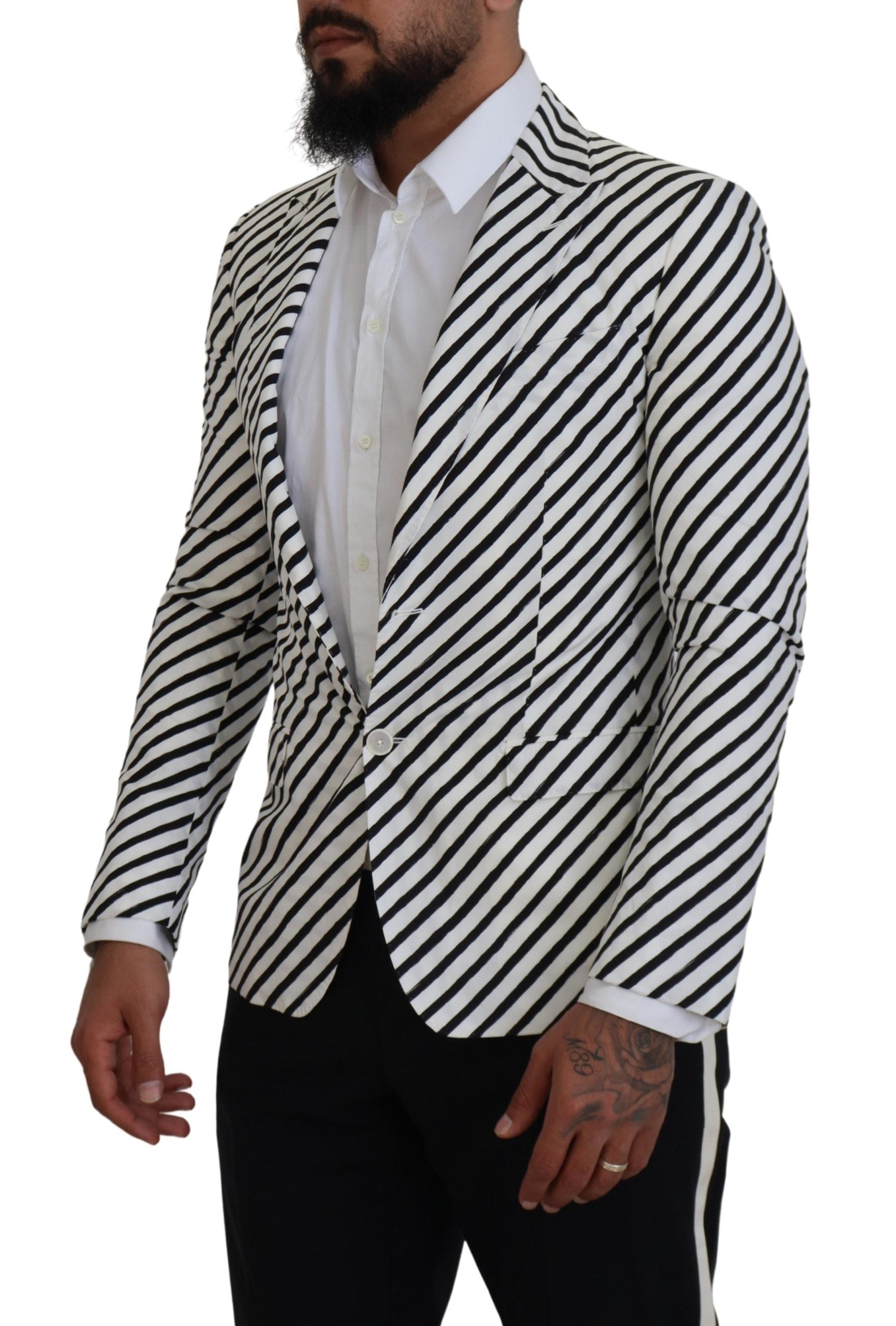 Wit zwart gestreept slim fit jasje