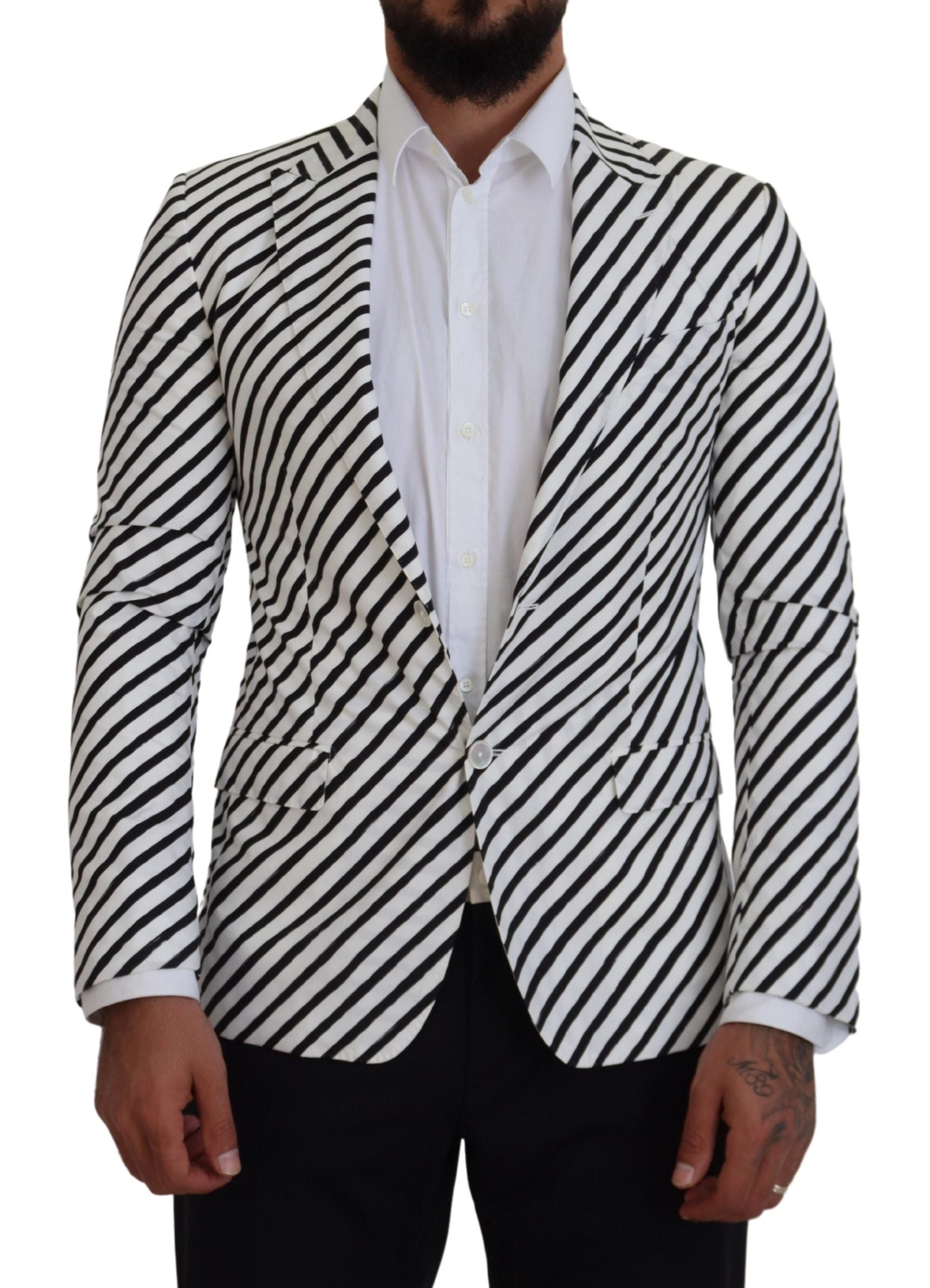 Wit zwart gestreept slim fit jasje