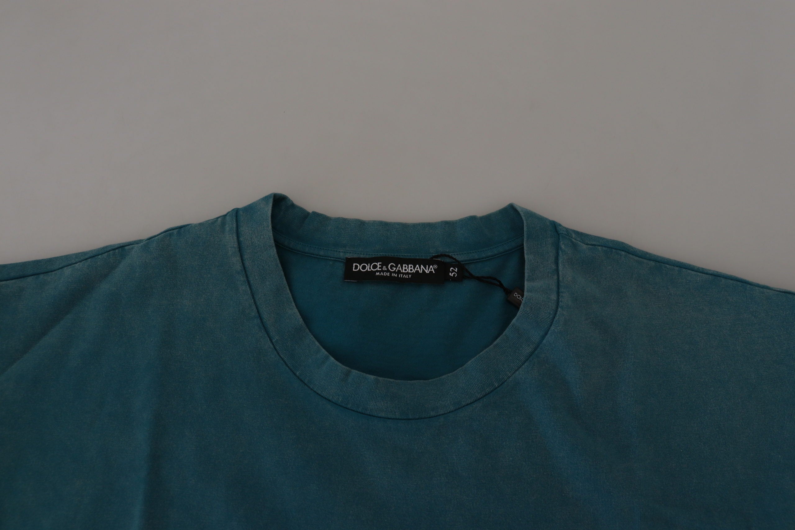 Blauw logo-print ronde hals katoenen T-shirt