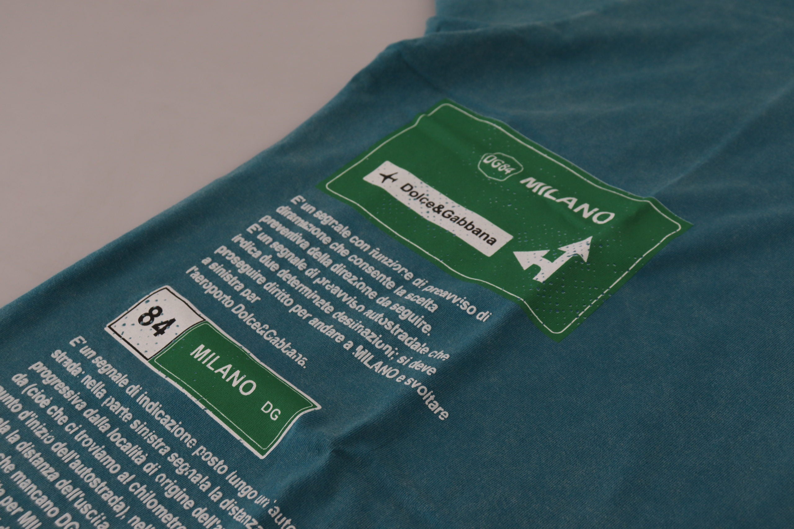 Blauw logo-print ronde hals katoenen T-shirt