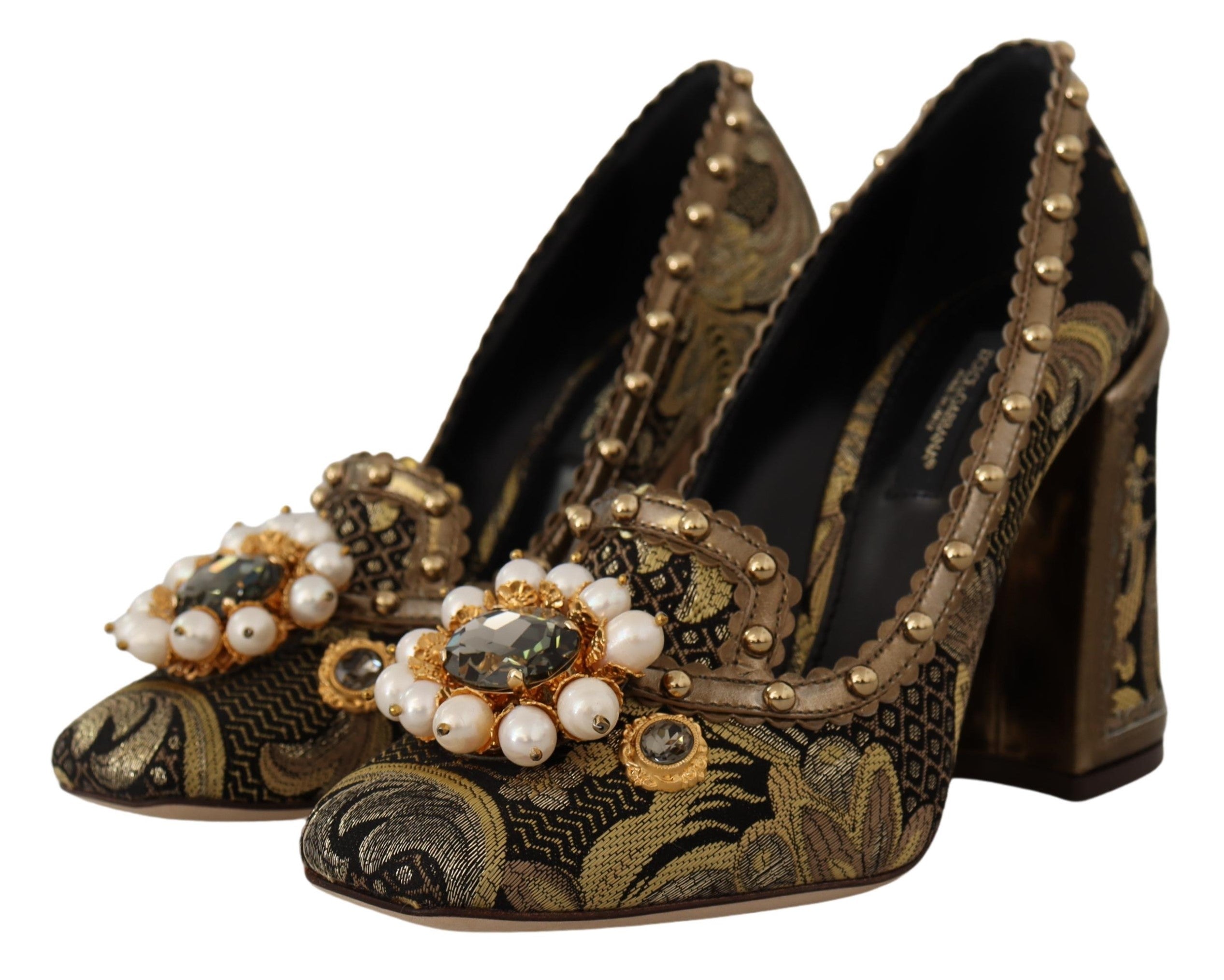 Gouden kristallen vierkante neus brokaat pumps schoenen