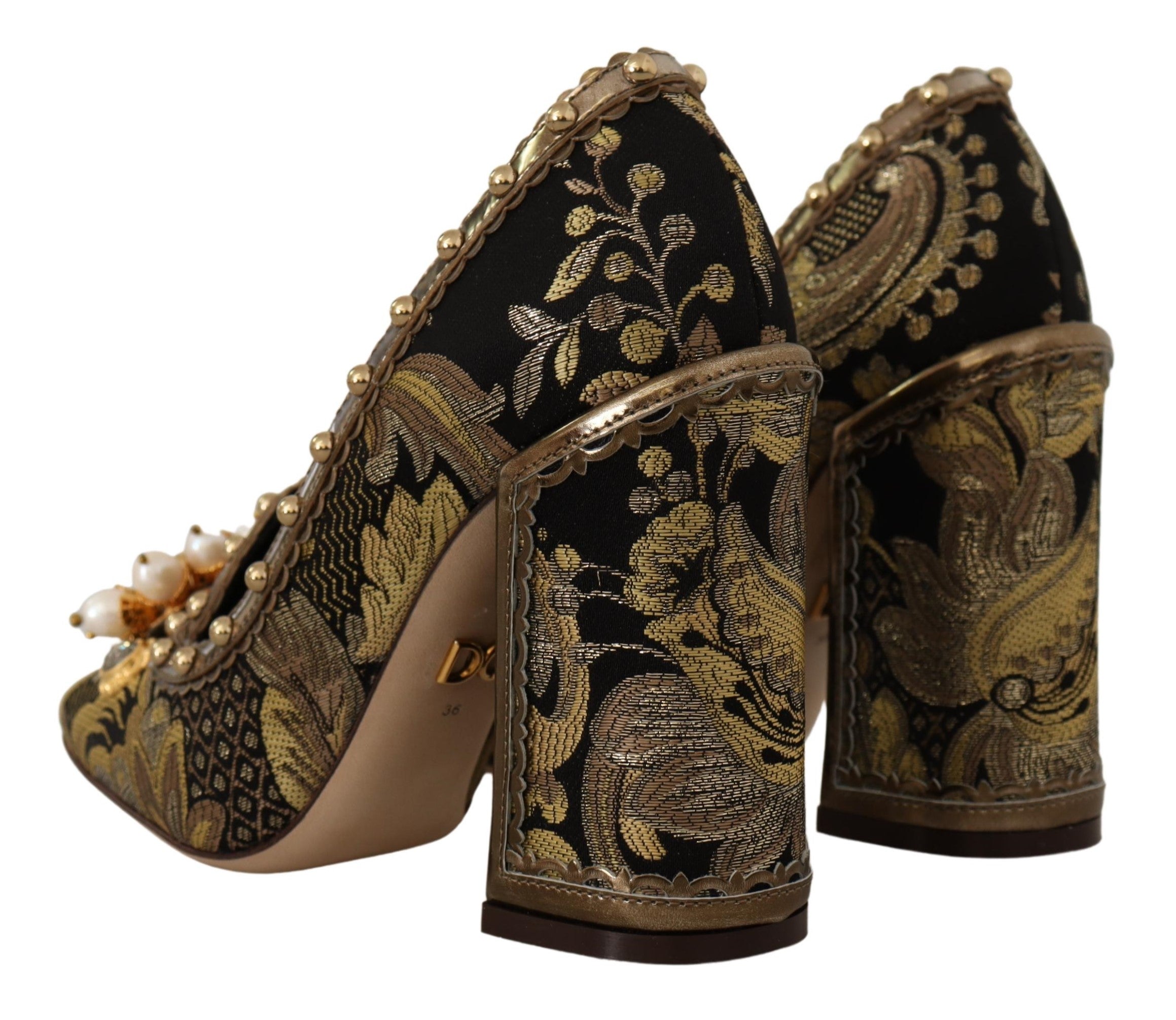 Gouden kristallen vierkante neus brokaat pumps schoenen