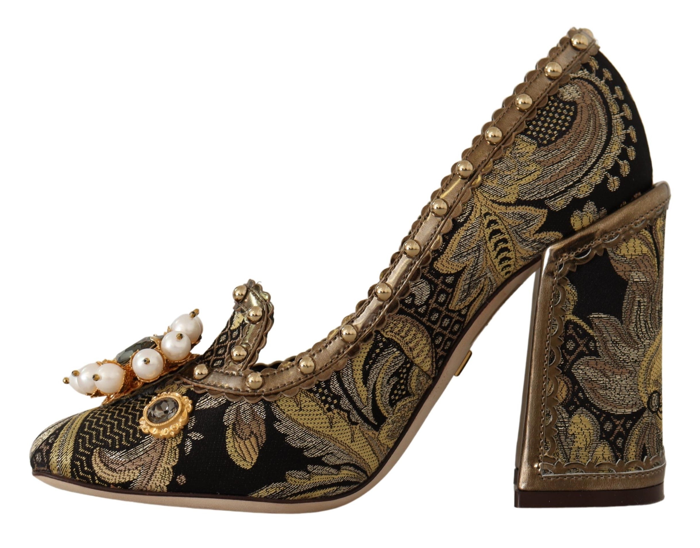Gouden kristallen vierkante neus brokaat pumps schoenen