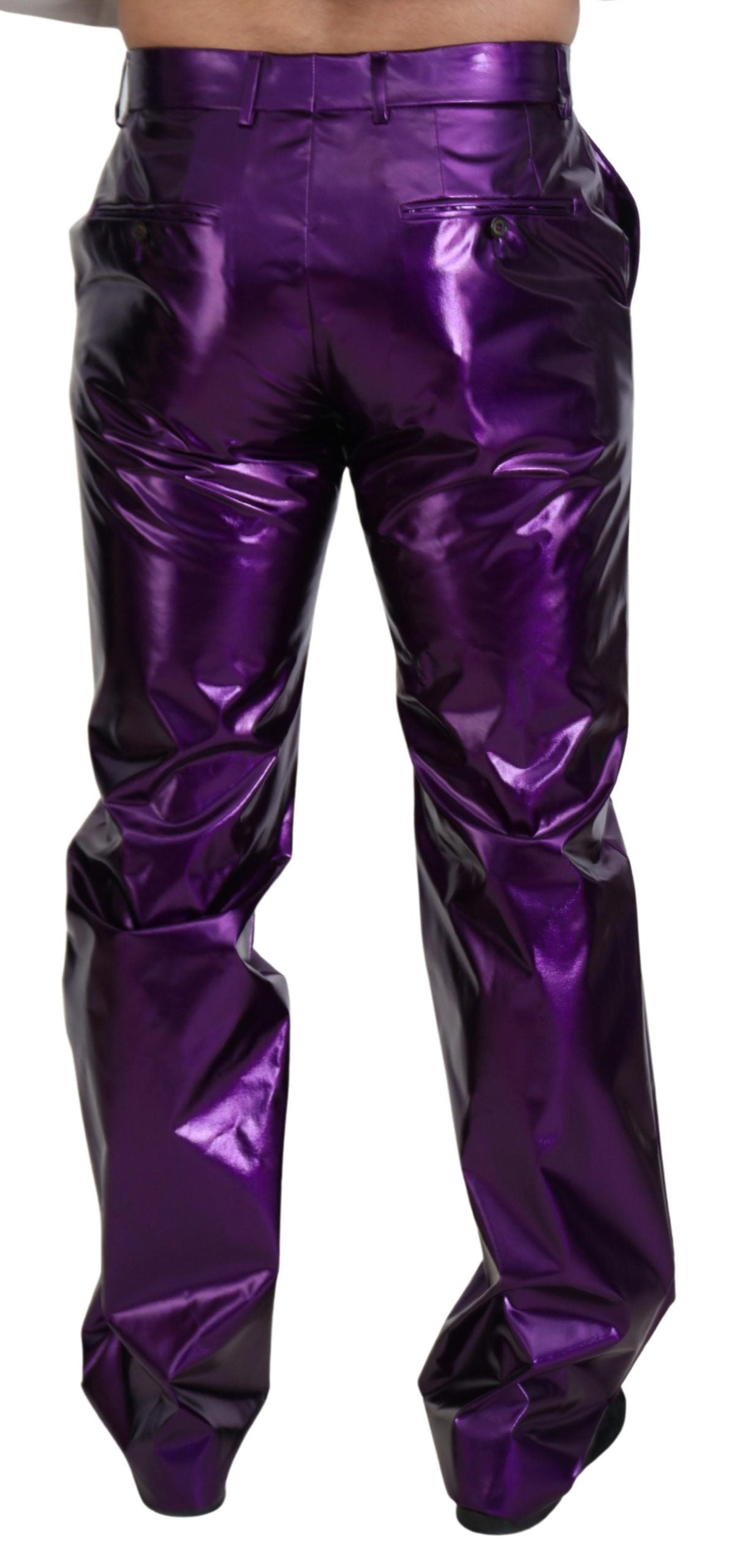 Paarse glanzende heren casual broek