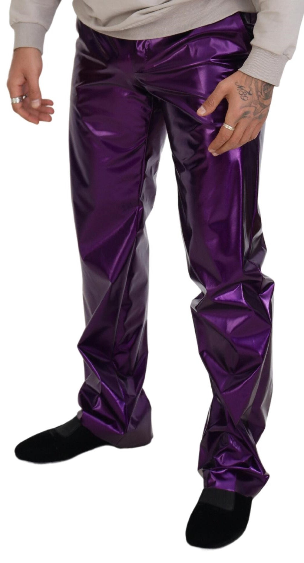 Paarse glanzende heren casual broek