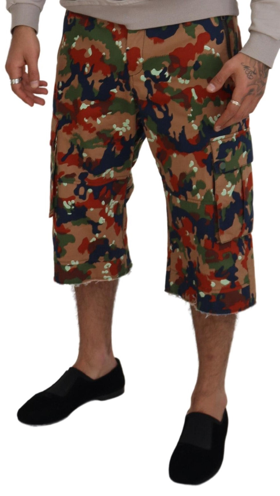 Veelkleurige katoenen camouflage cargo shorts