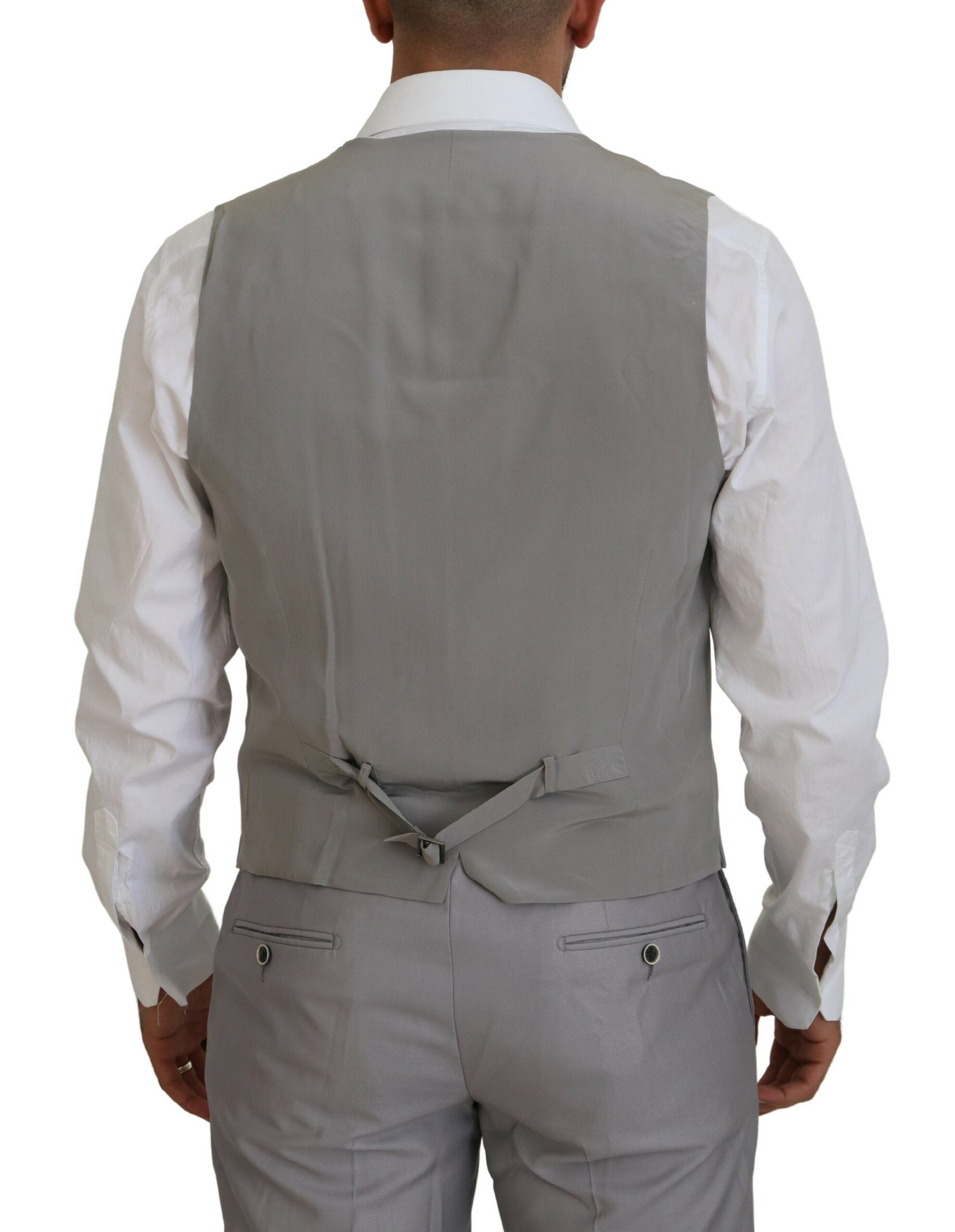 Zilveren wollen zijden 3-delig slim fit pak