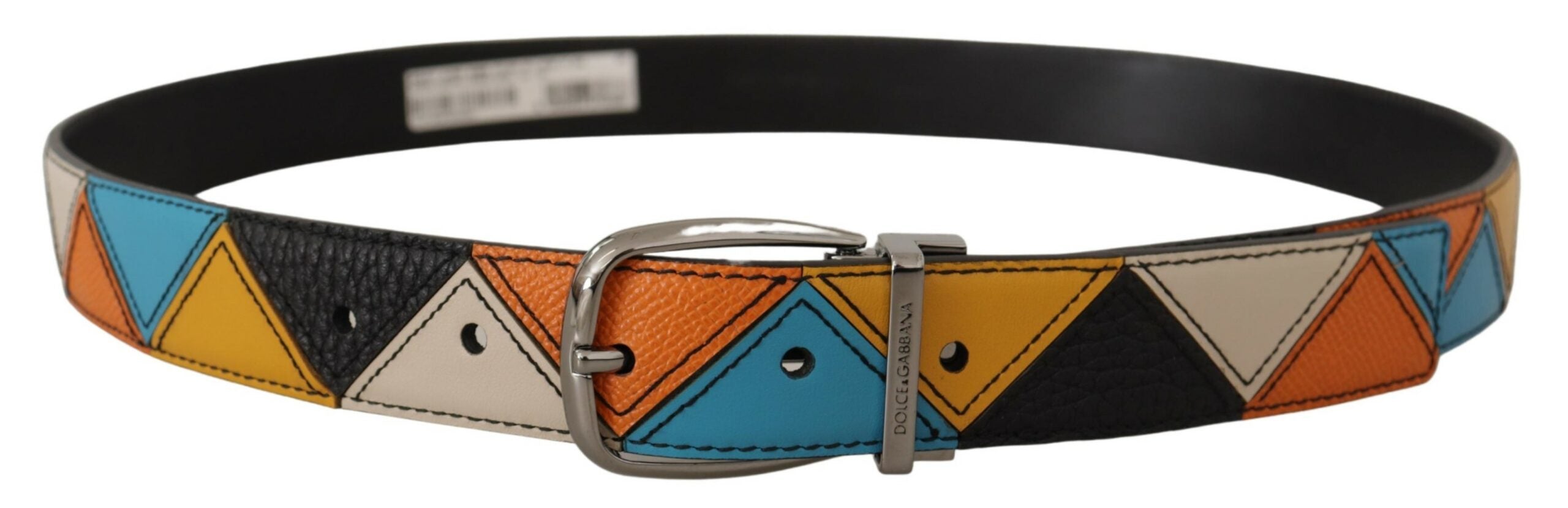 Meerkleurige leren zilverkleurige riem met logogesp