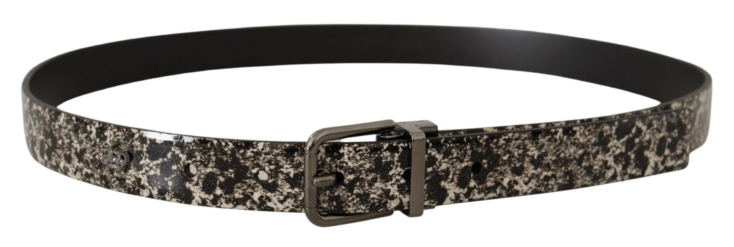 Zwarte leren riem met marmerprint en grijs logo