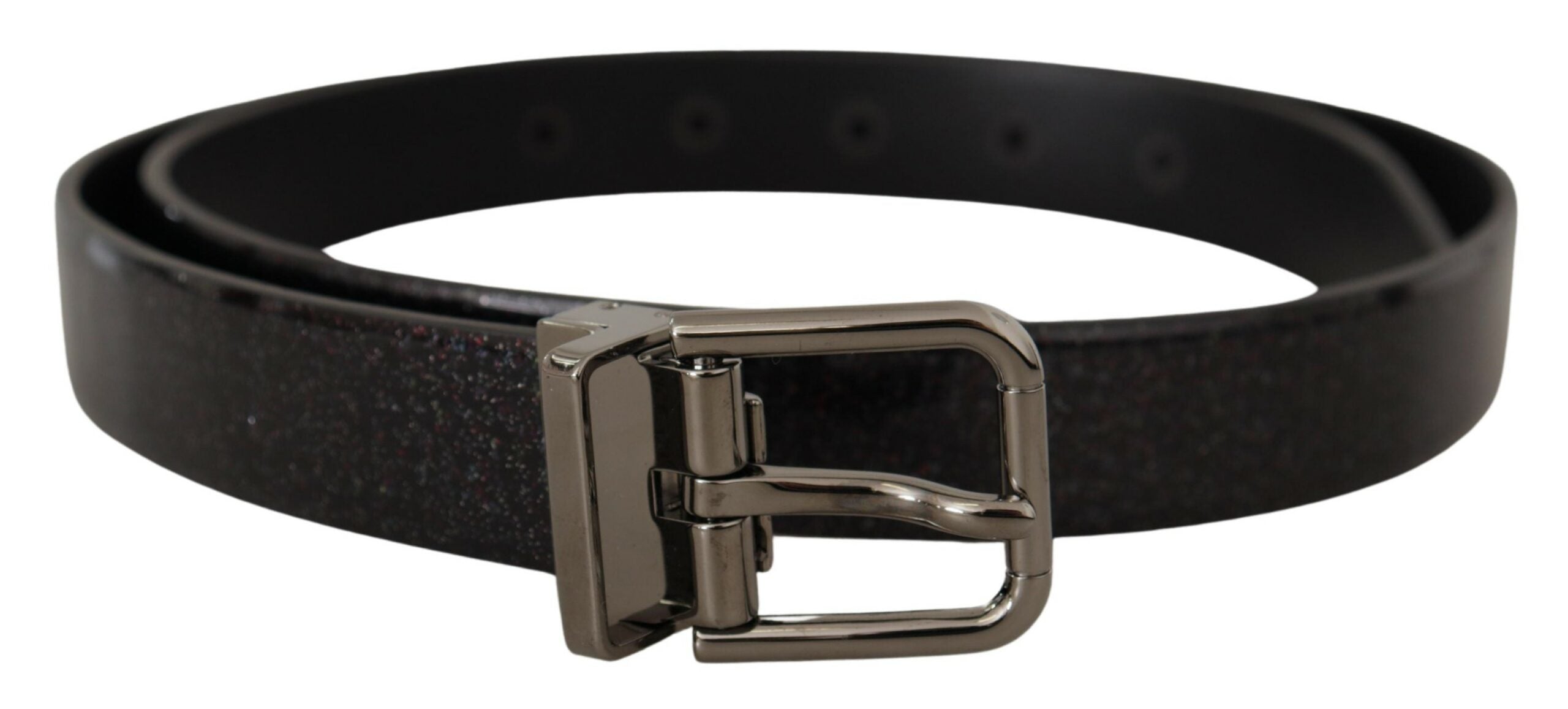 Zwarte Vernice Puntinata leren zilverkleurige metalen riem
