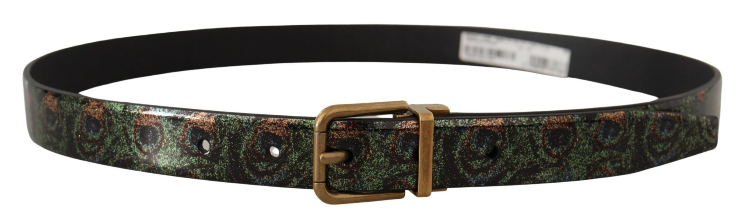 Veelkleurige leren Vernice Pavone bronzen metalen riem