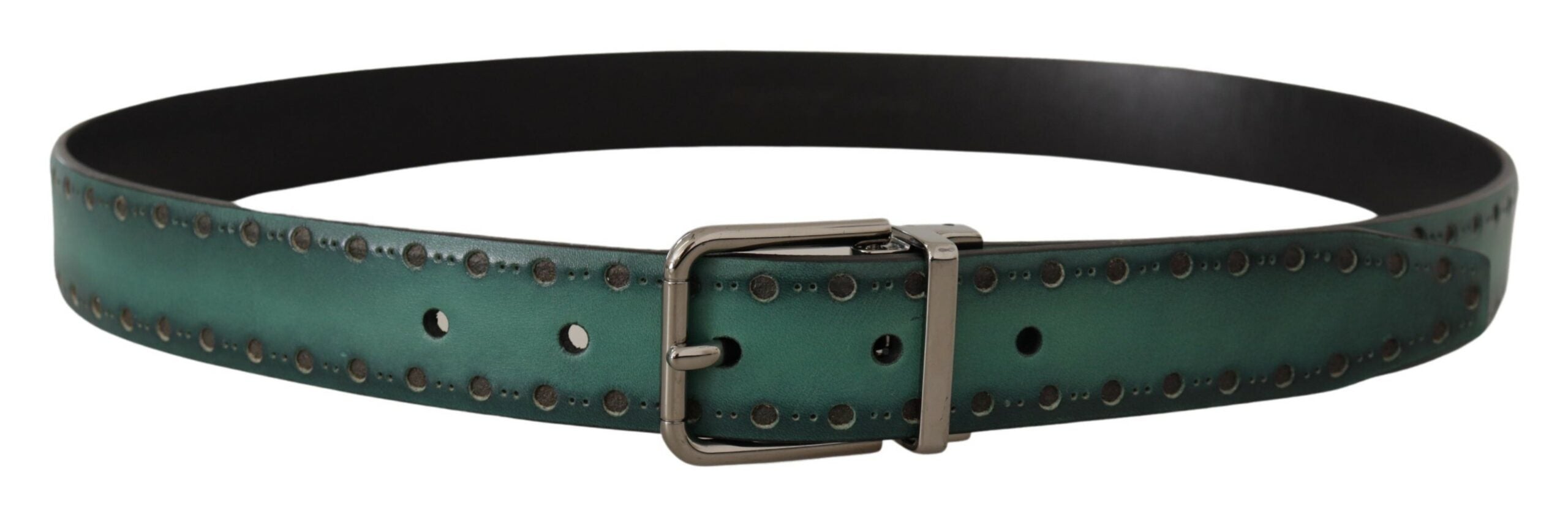 Groene Giotto leren riem met zilveren metalen gesp
