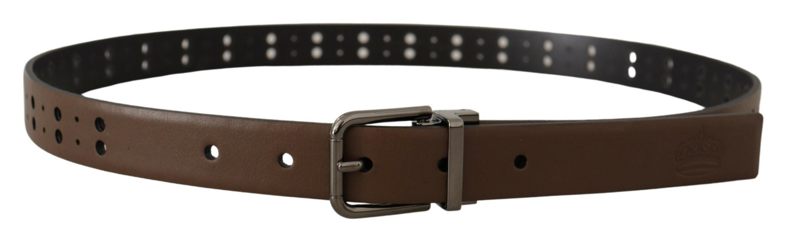 Donkerbruine geperforeerde leren metalen riem