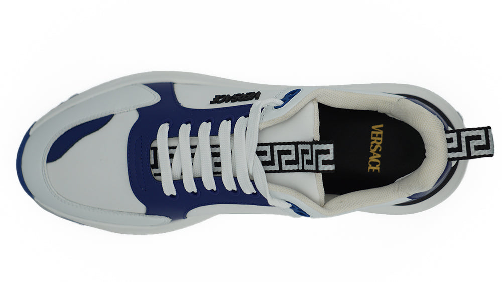 Elegante blauw-witte leren sneakers