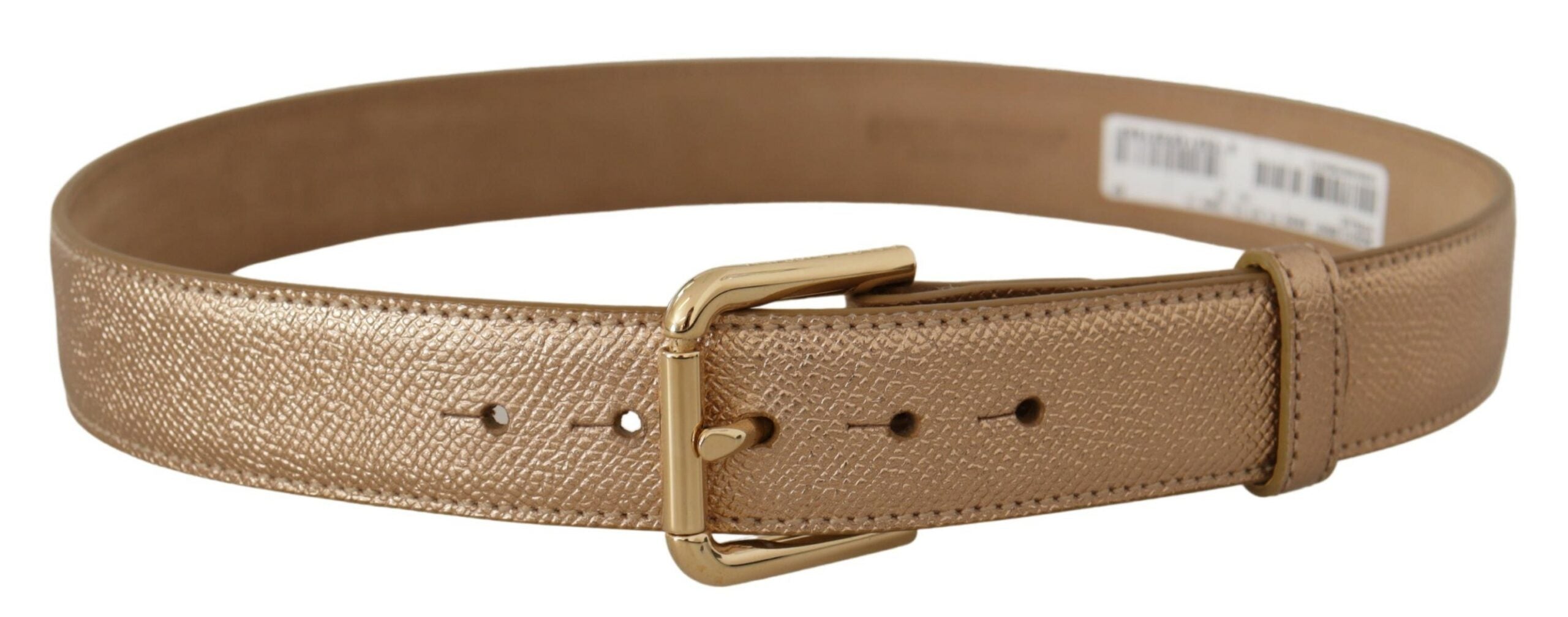 Roségouden leren riem met metalen gesp in metallic tint
