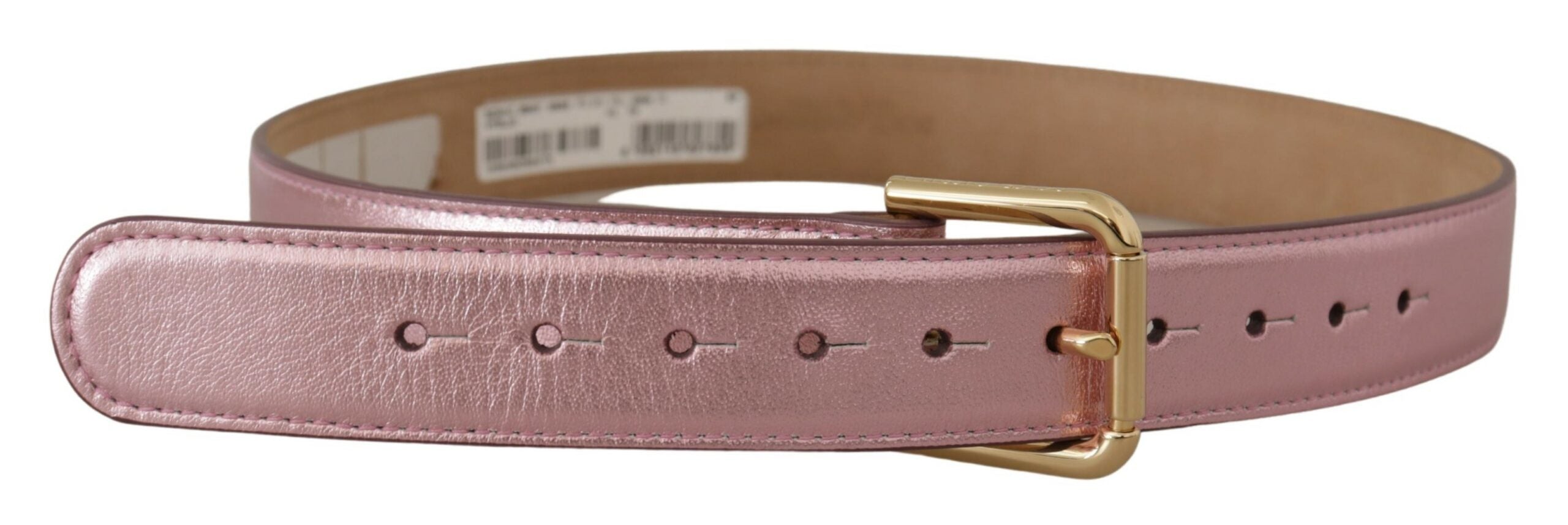 Metallic roze gepolijste leren riem met metalen gesp en logo