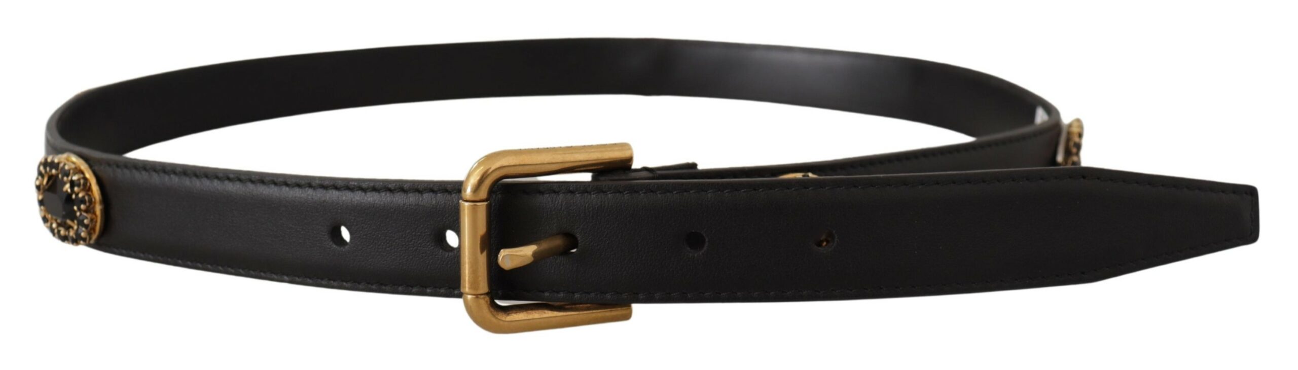 Zwarte leren riem met kristallen logo