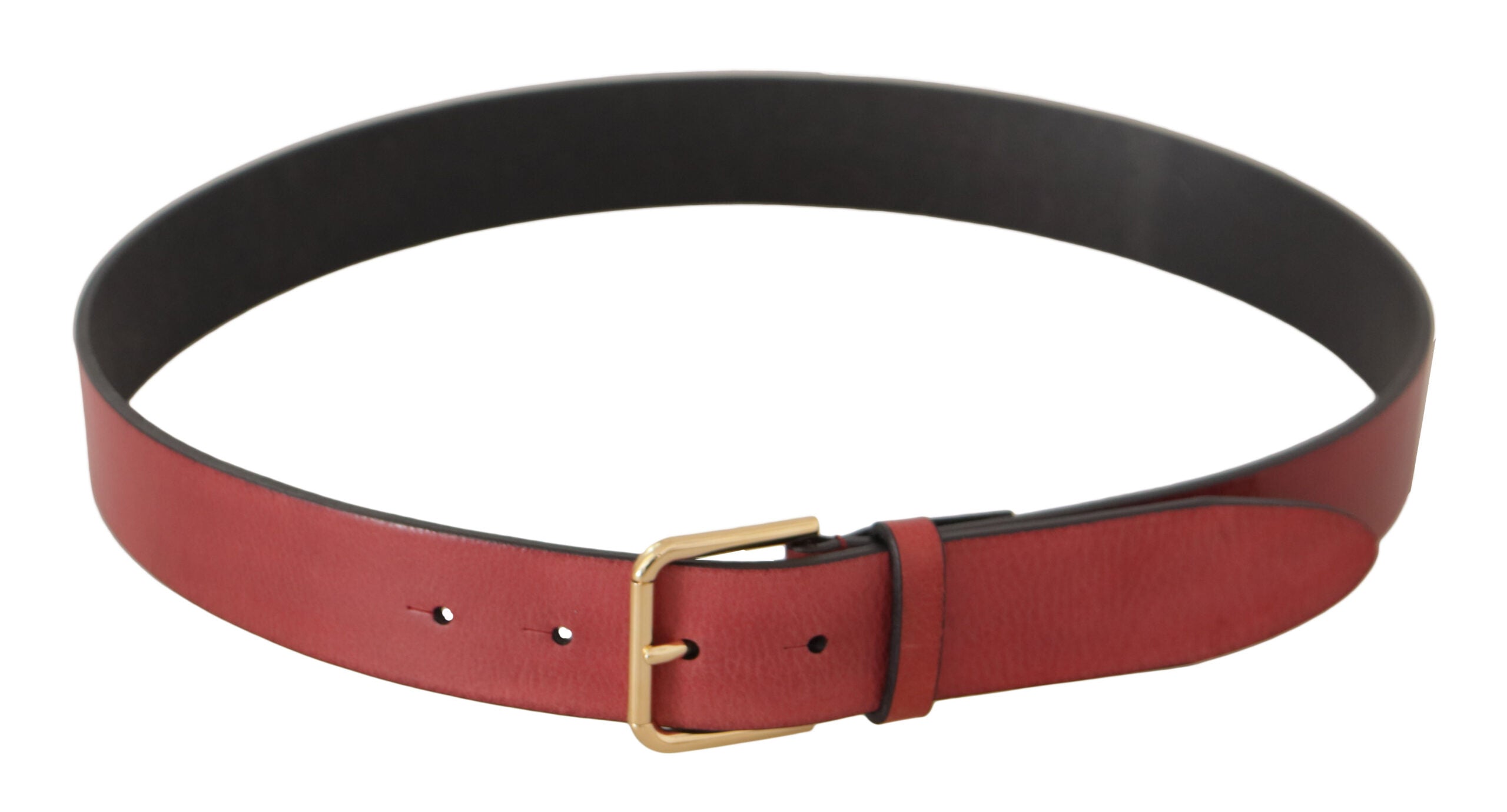 Rode leren riem met gouden logo en metalen gesp