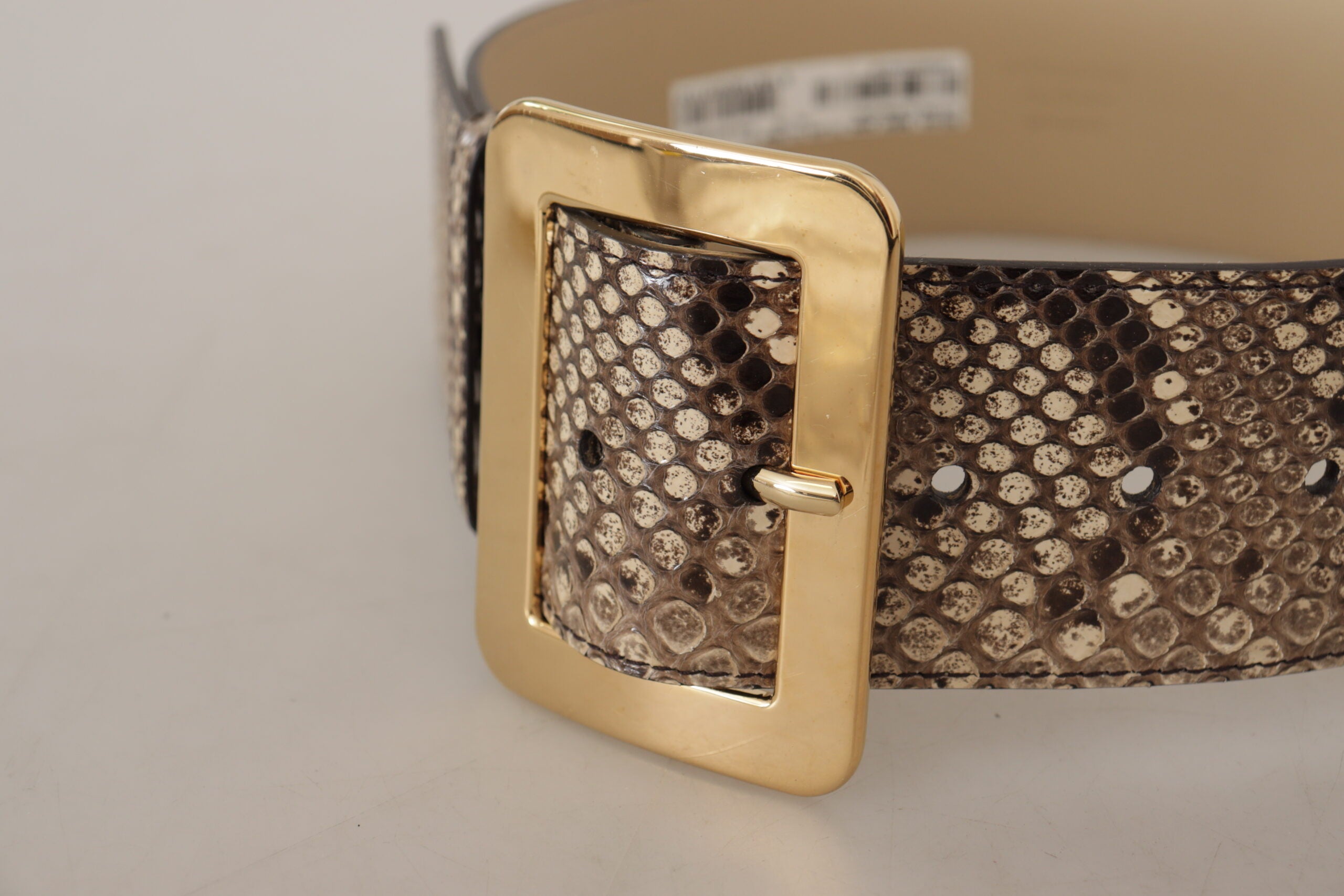 Bruine exotische brede leren riem met gouden metalen gesp