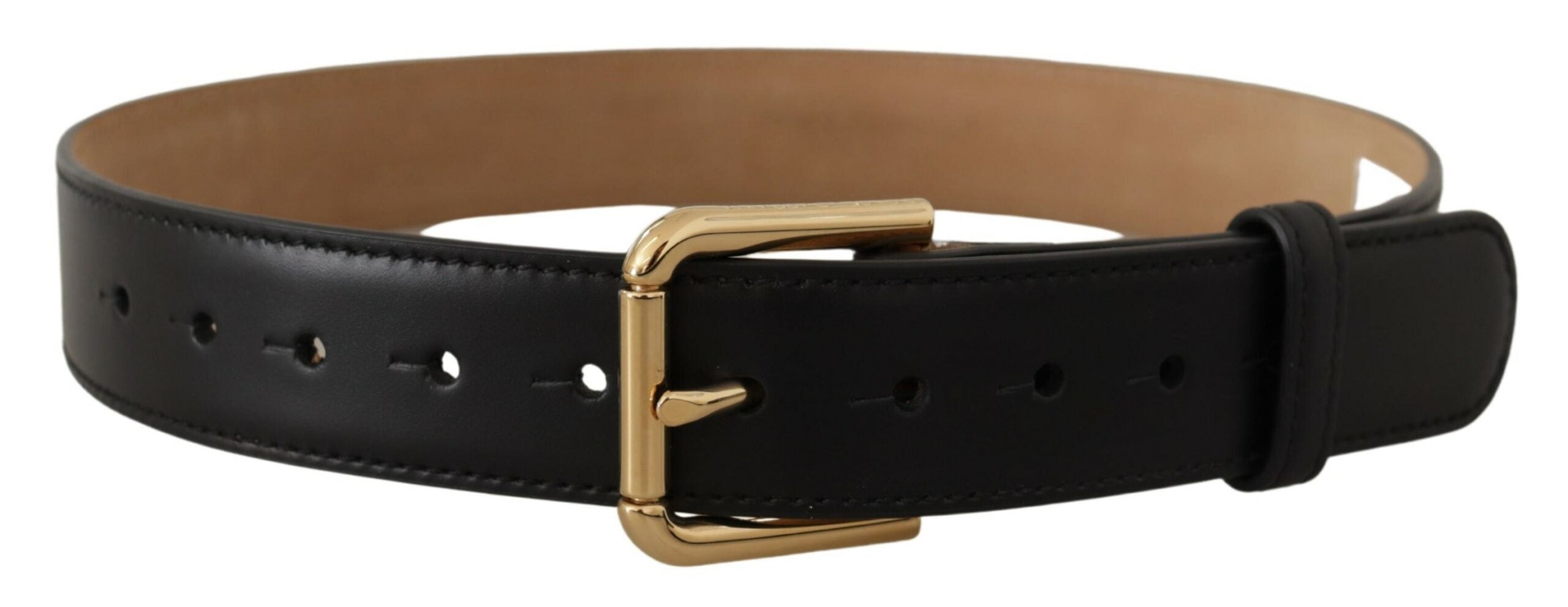 Zwarte, stevige leren klassieke riem met gouden taillegesp