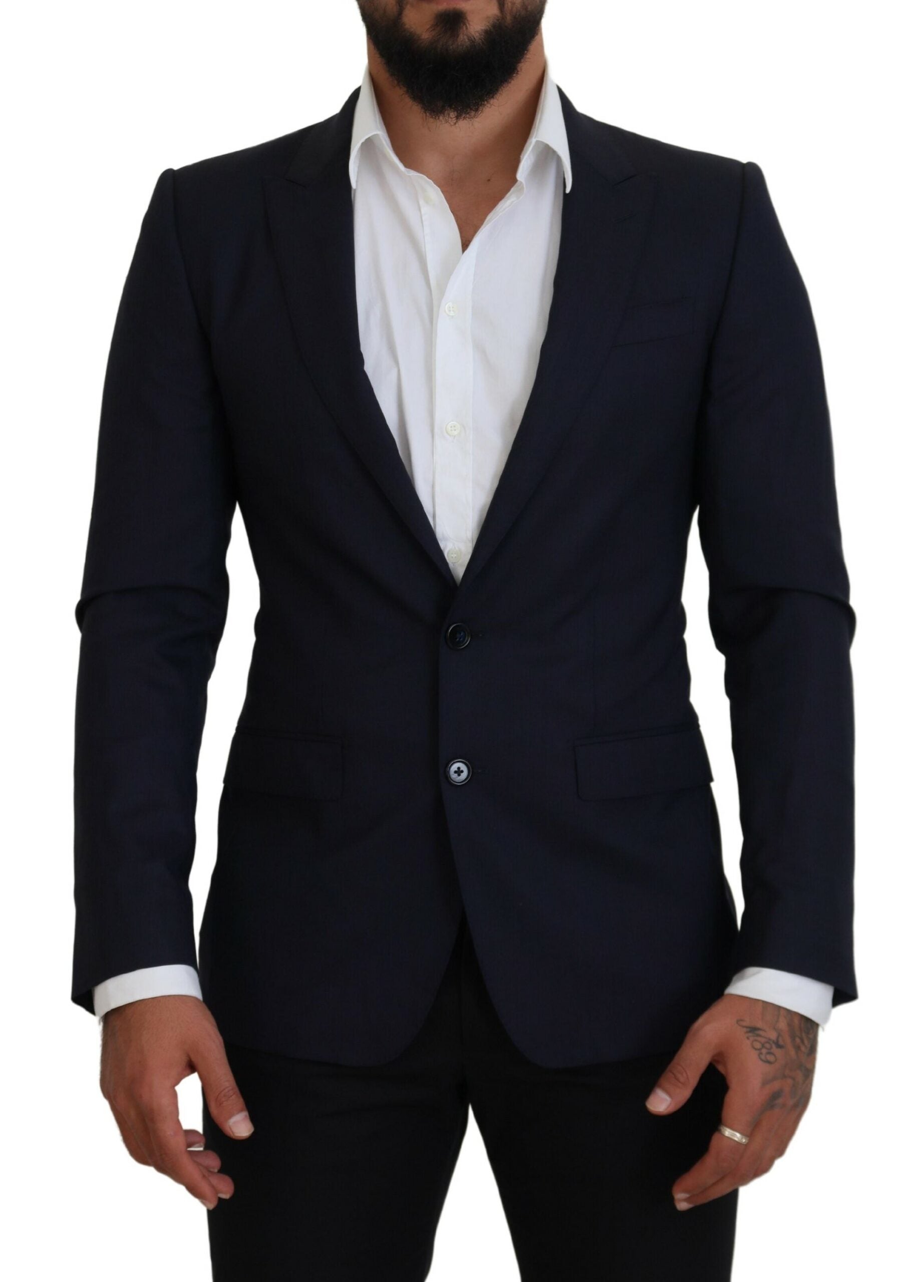 Blauwe wollen slim fit formele jasblazer