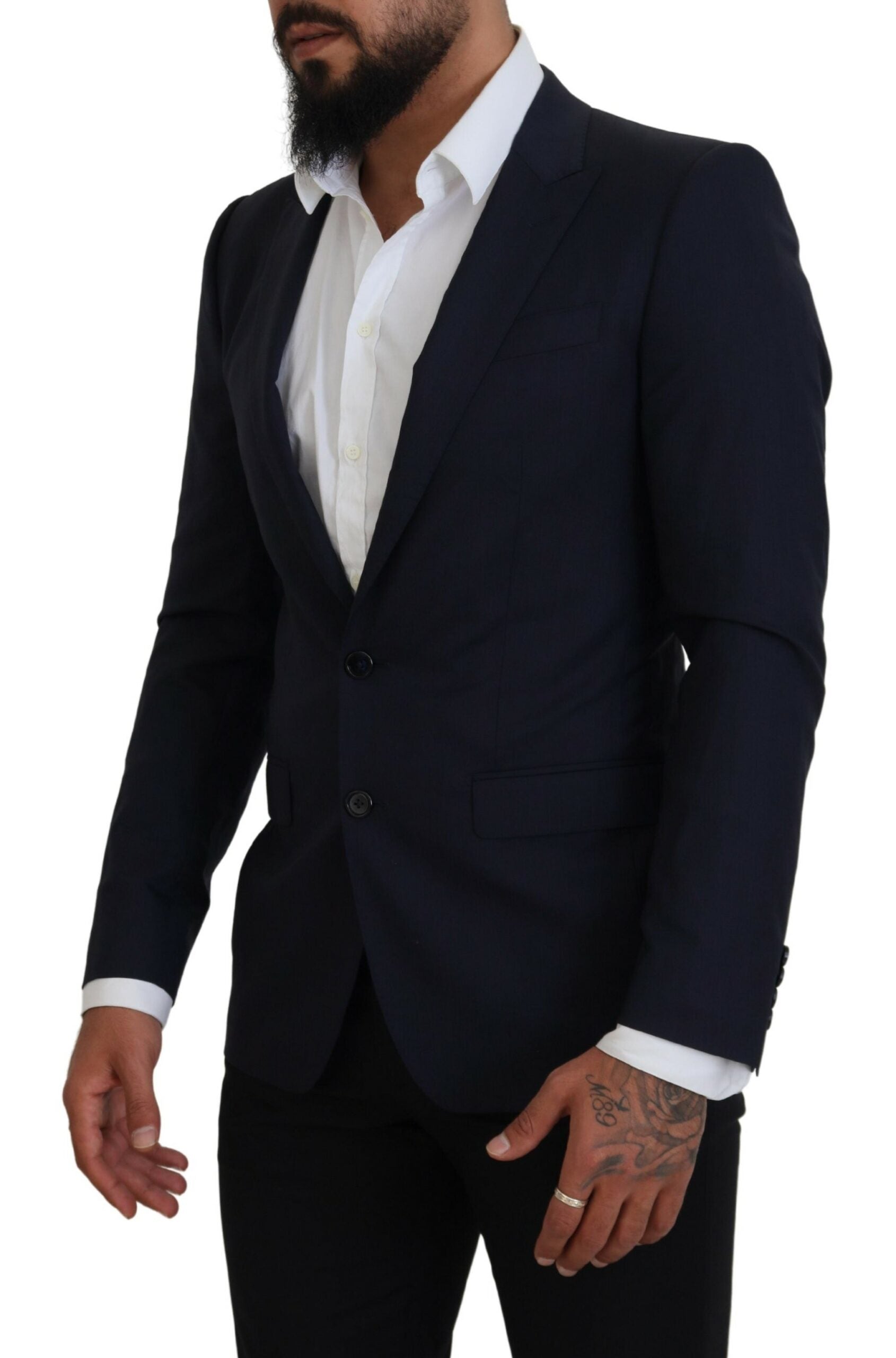 Blauwe wollen slim fit formele jasblazer