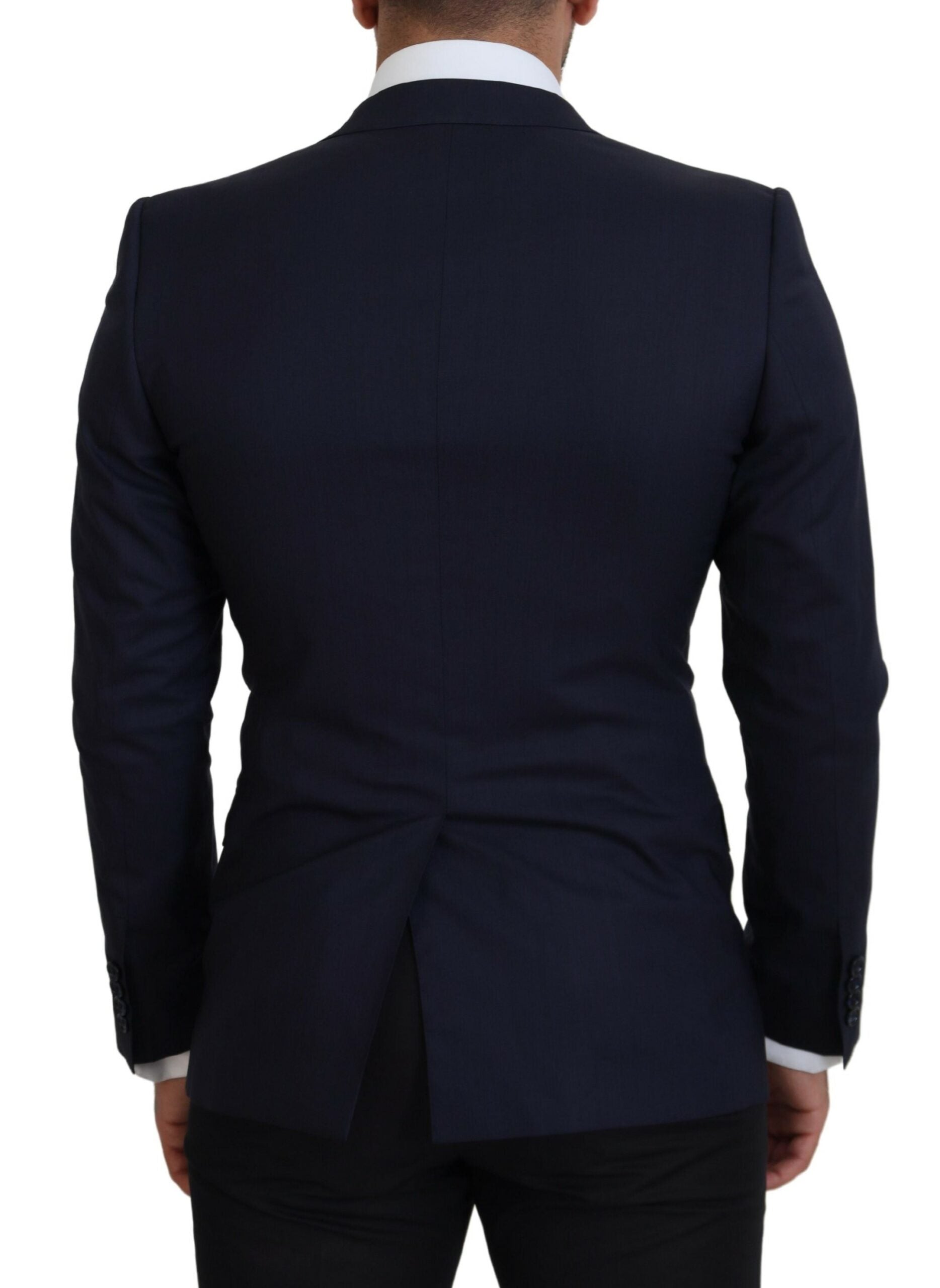 Blauwe wollen slim fit formele jasblazer