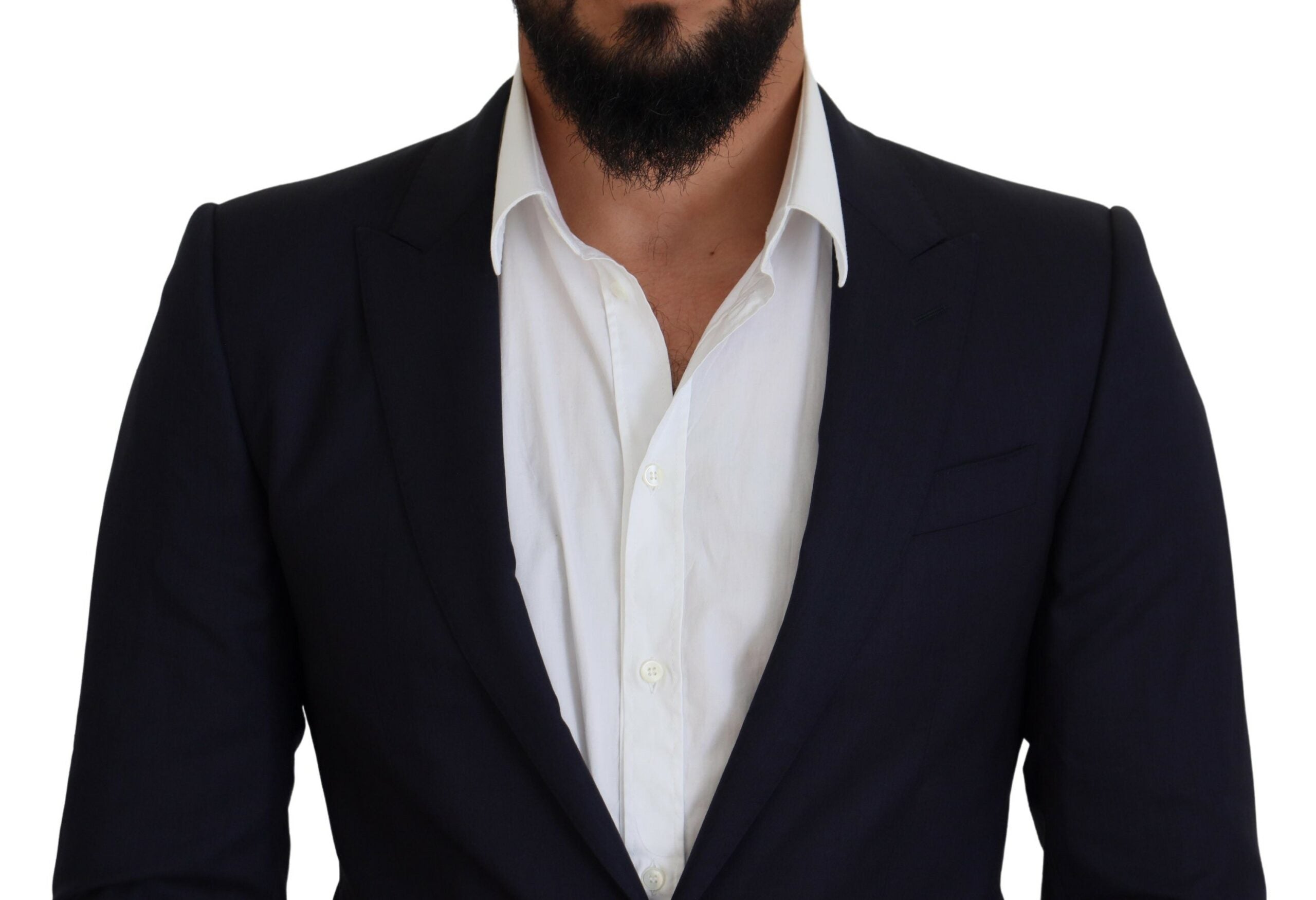 Blauwe wollen slim fit formele jasblazer