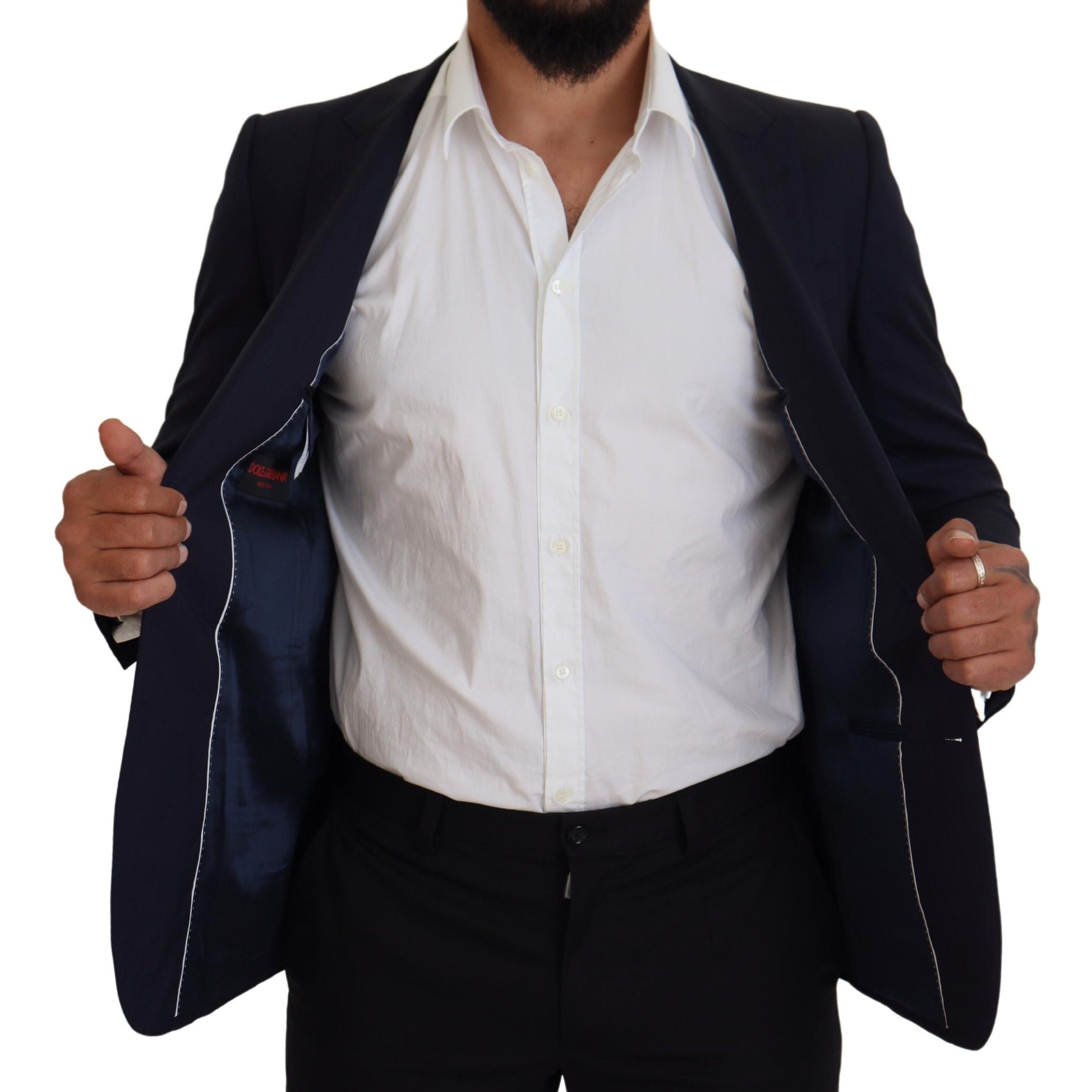 Blauwe wollen slim fit formele jasblazer