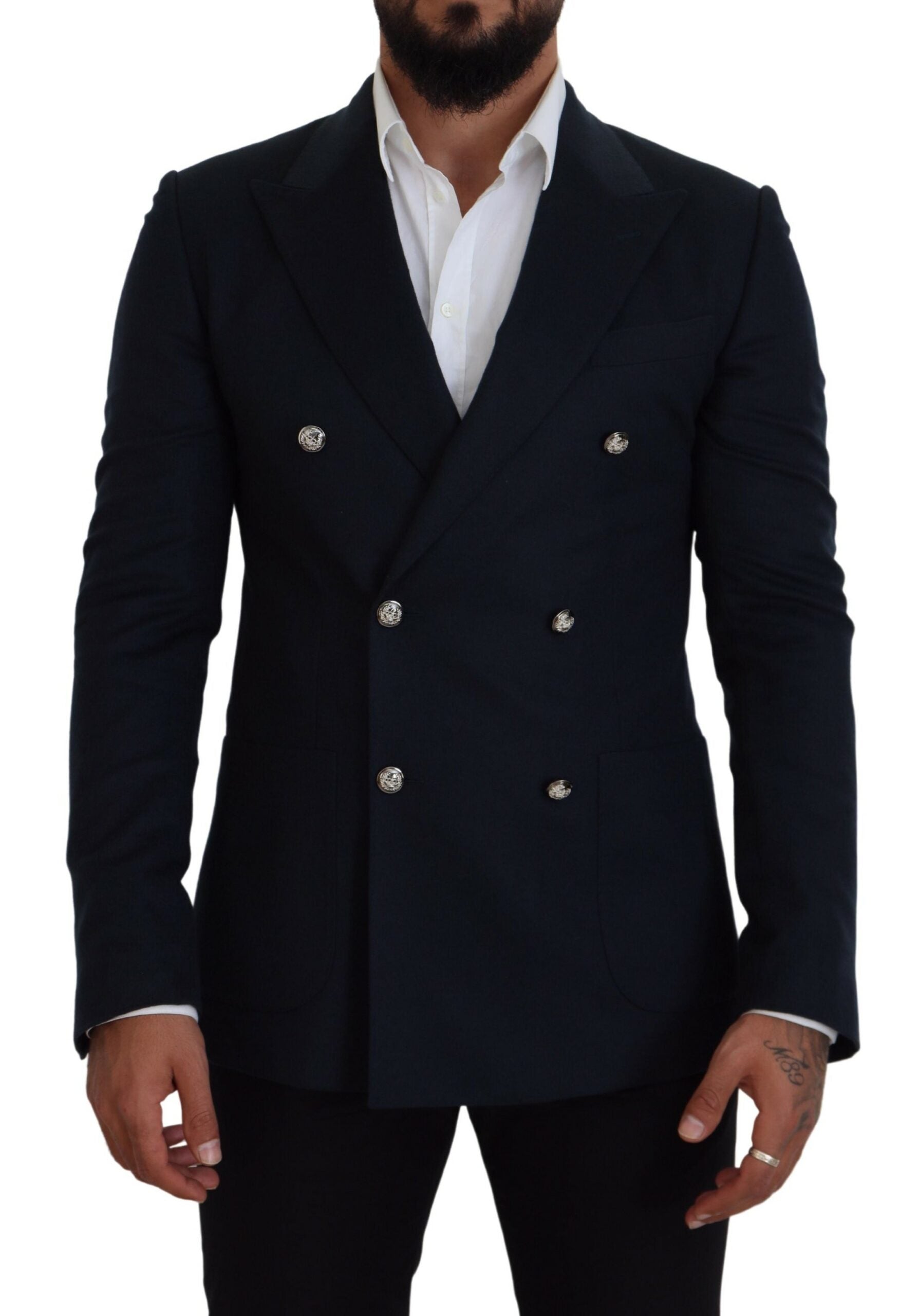 Blauwe formele blazer met dubbele rij knopen
