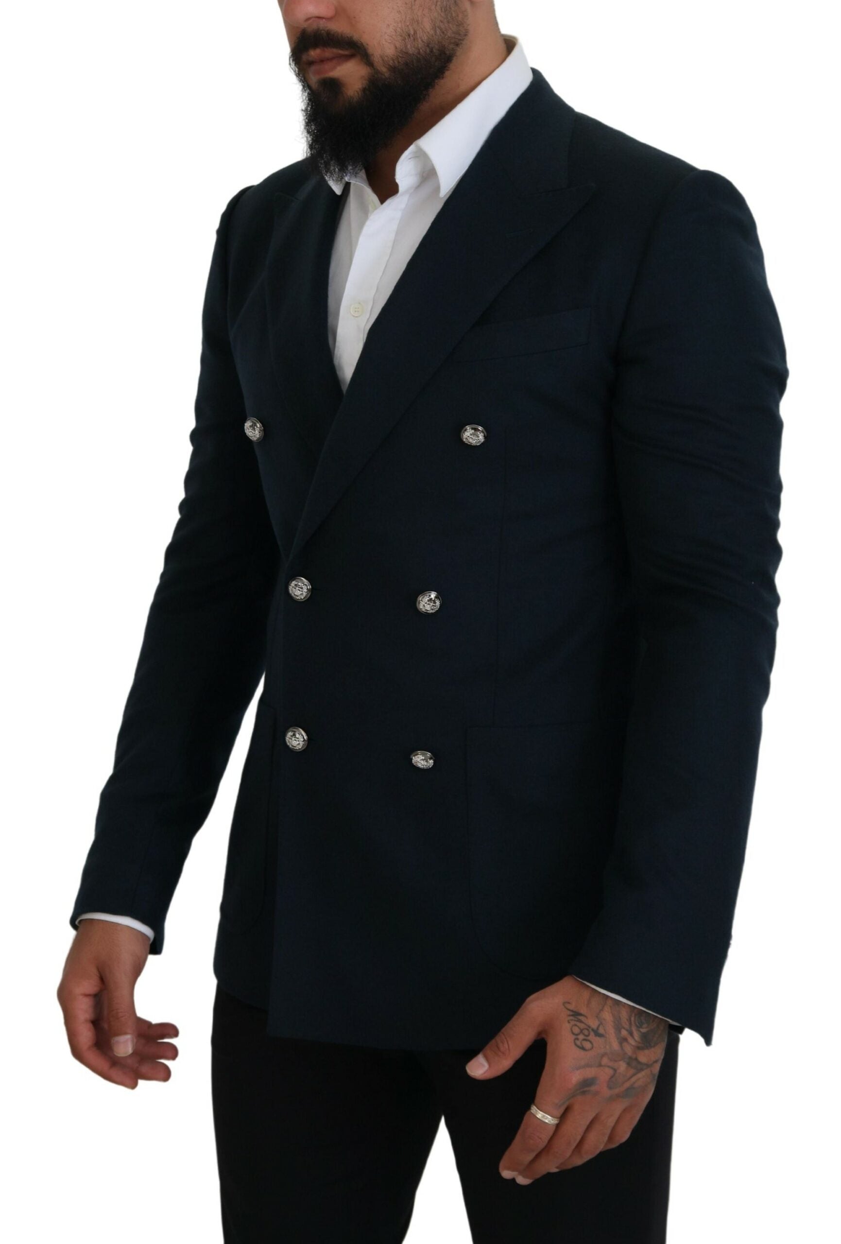 Blauwe formele blazer met dubbele rij knopen