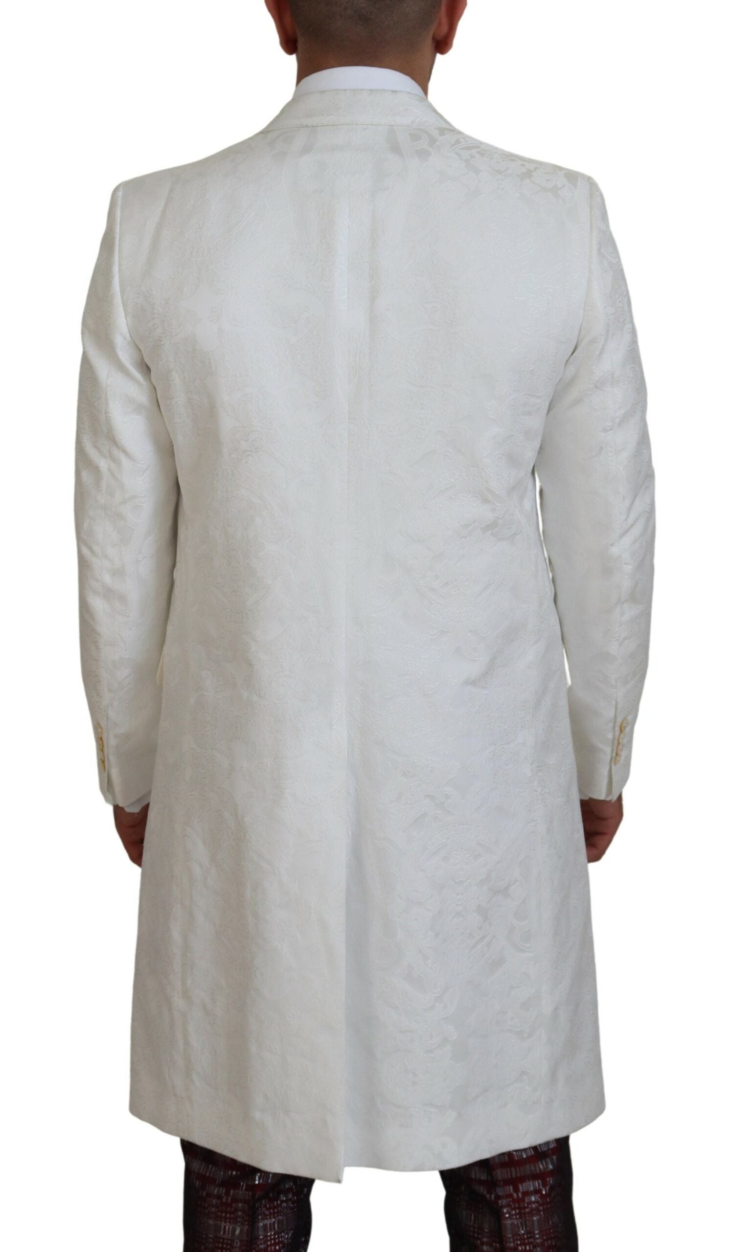 Witte bloemen brokaat trenchcoat jas