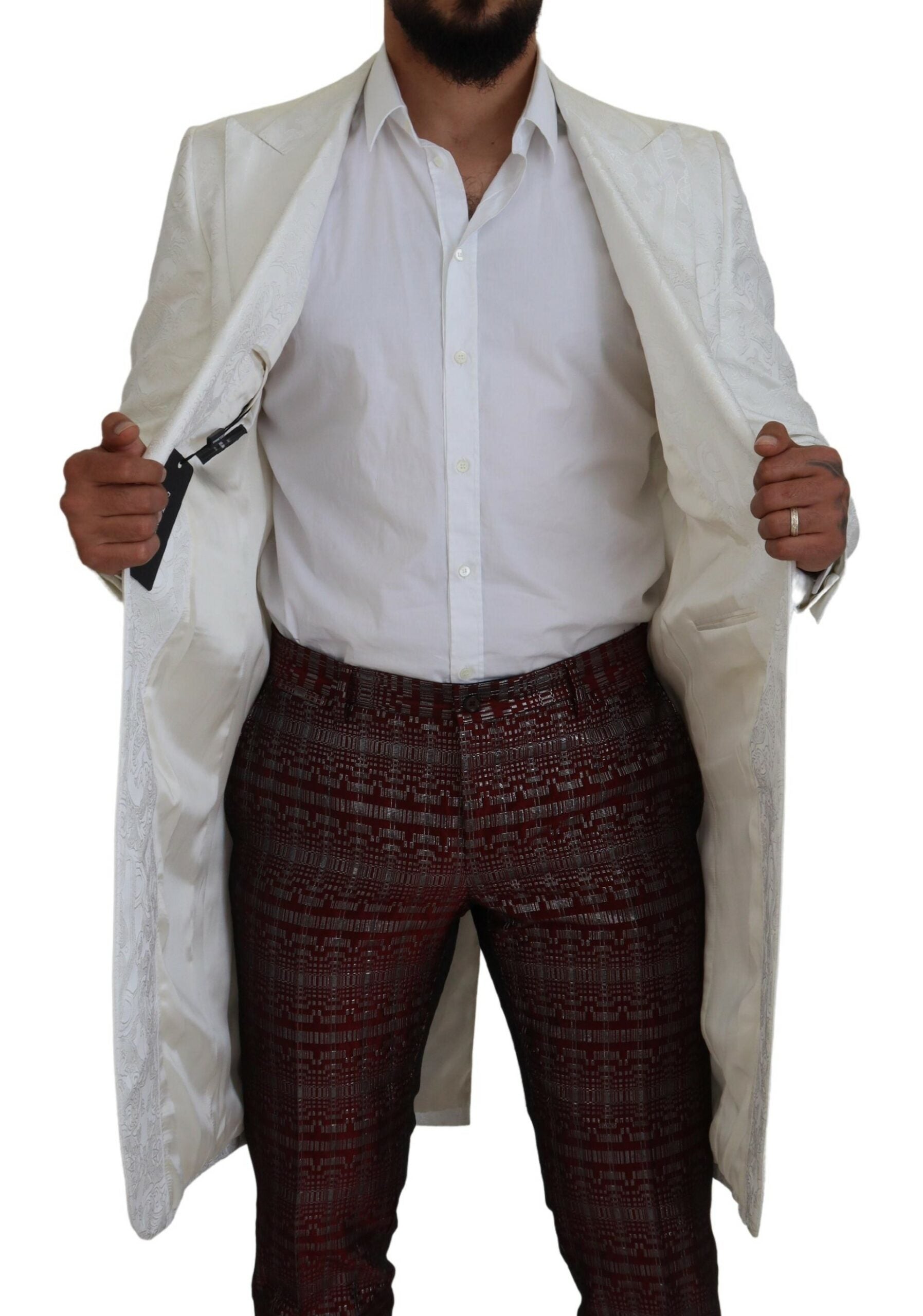Witte bloemen brokaat trenchcoat jas