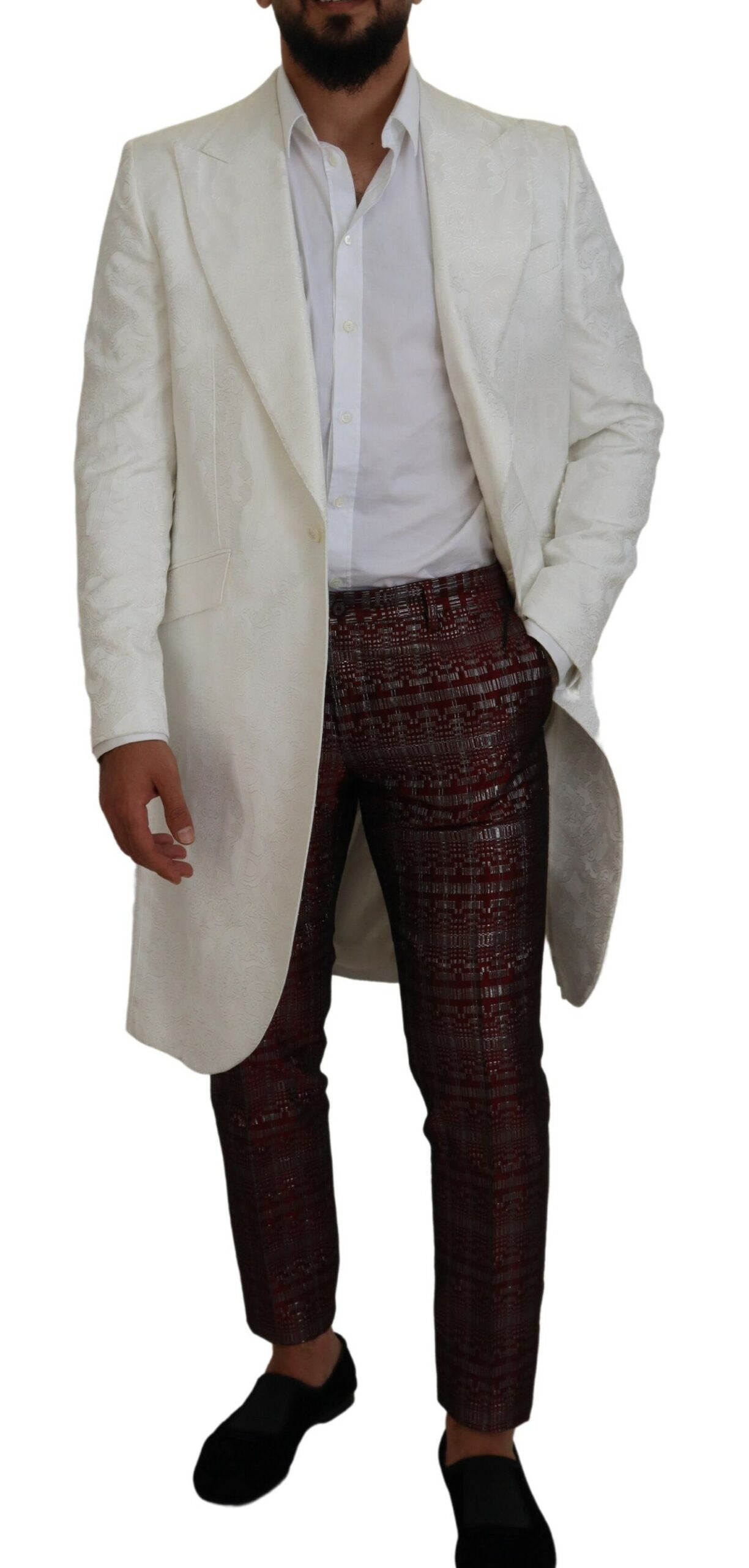 Witte bloemen brokaat trenchcoat jas