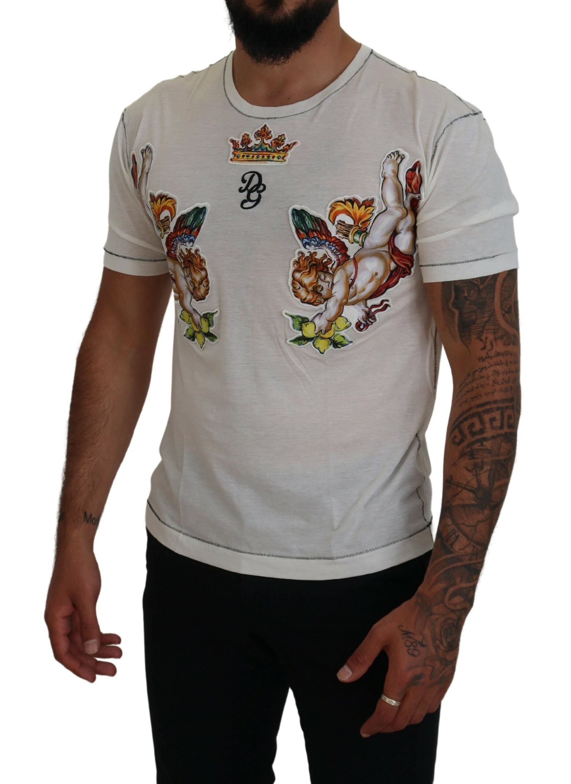 Wit bedrukt T-shirt met korte mouwen voor heren