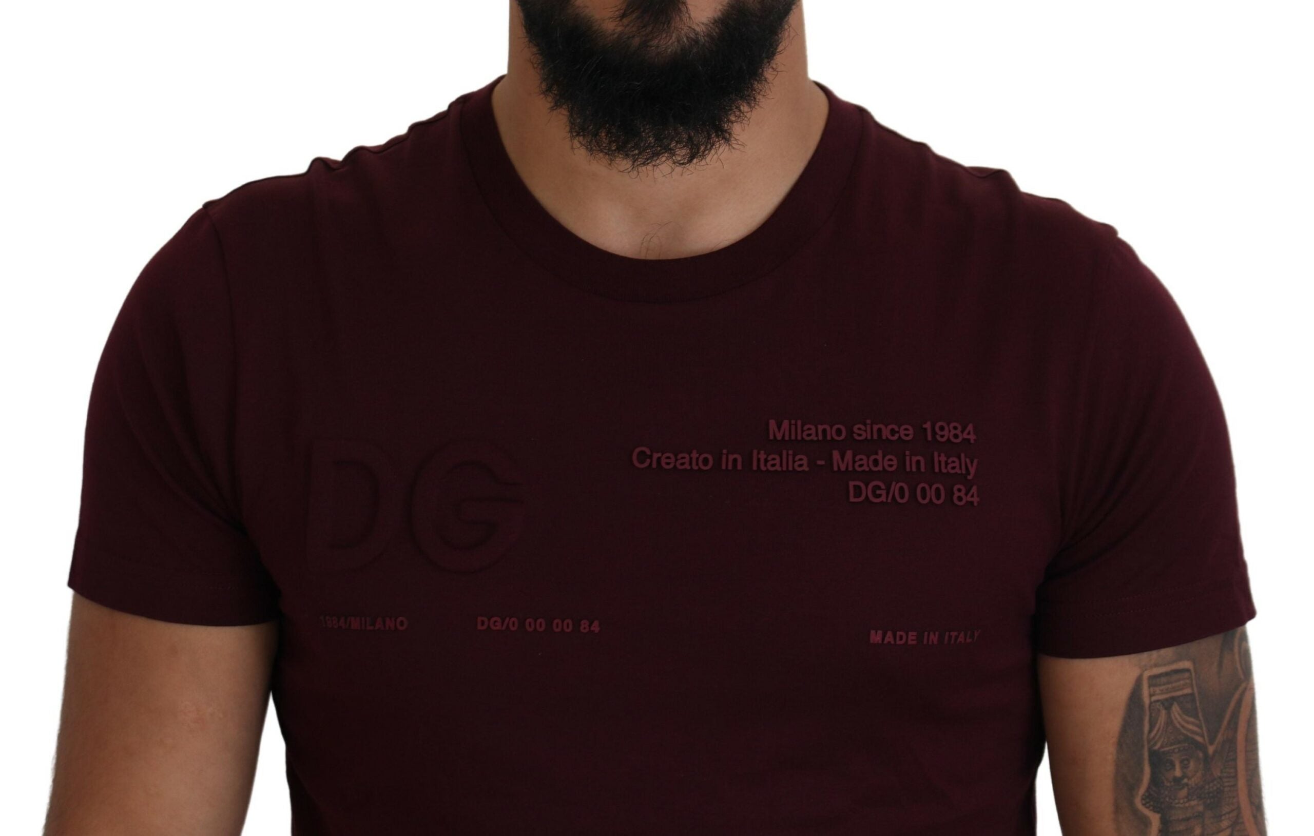 Kastanjebruin bedrukt T-shirt met korte mouwen voor heren