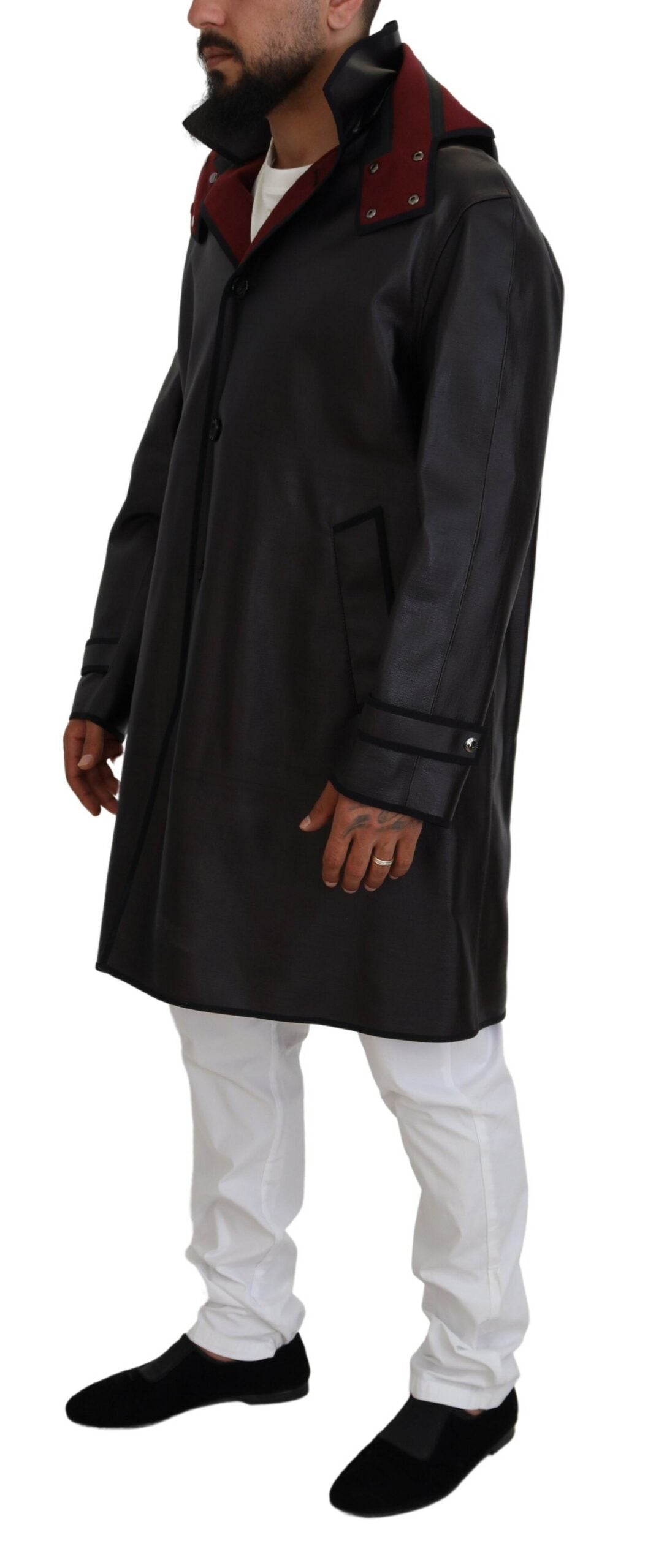 Zwarte trenchcoat met capuchon en katoenen parka