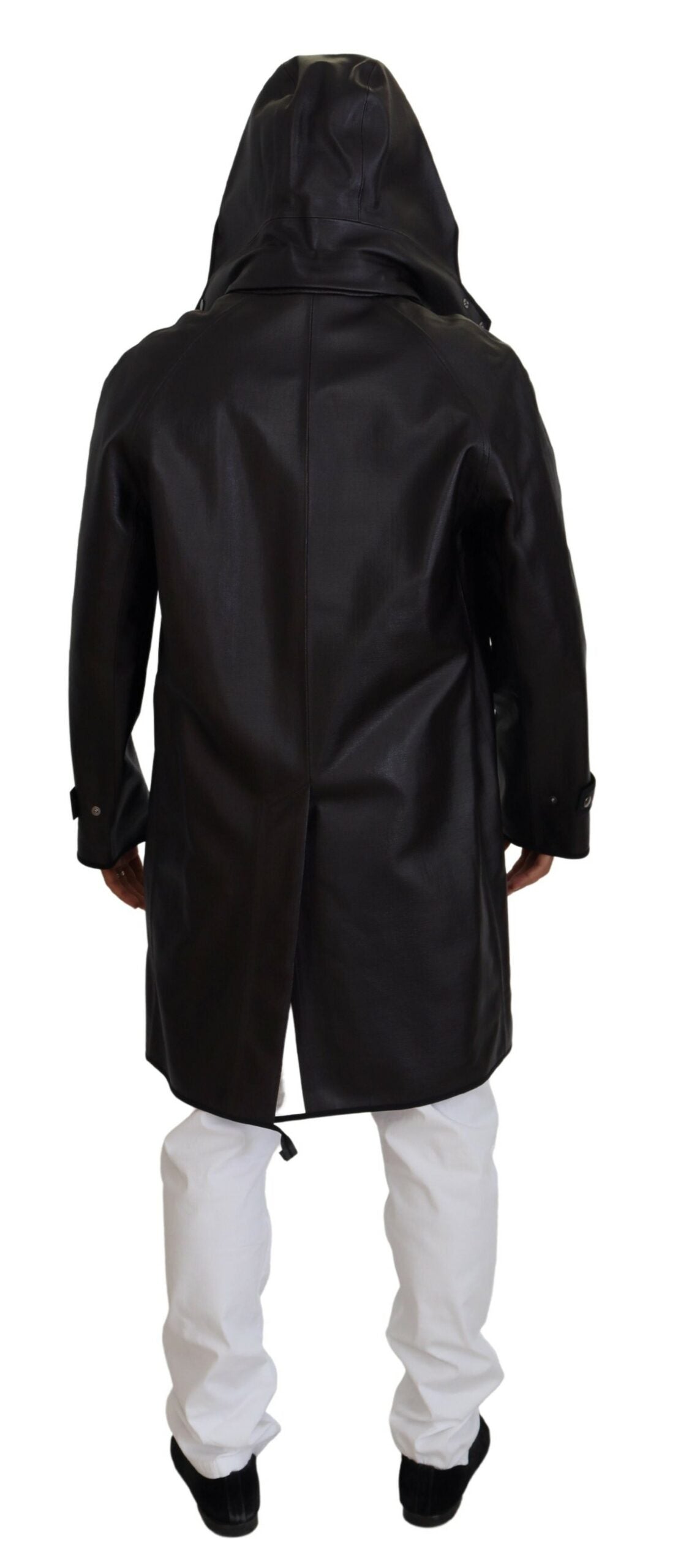 Zwarte trenchcoat met capuchon en katoenen parka