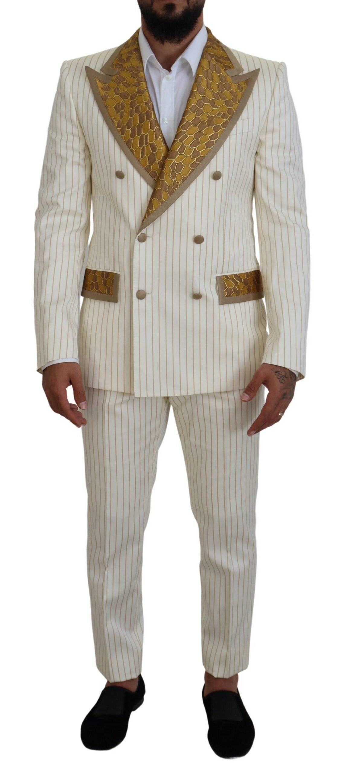 Off White Gold Striped Smoking Slim Fit Pak