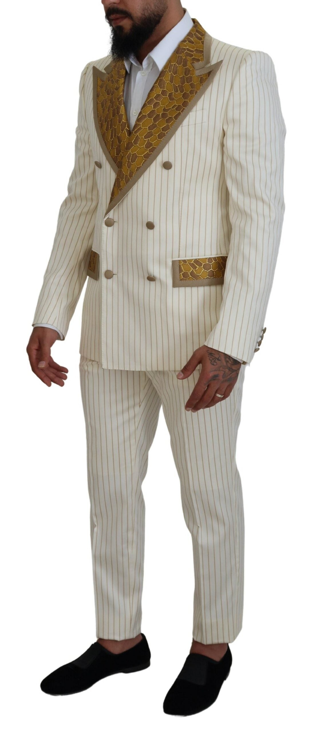 Off White Gold Striped Smoking Slim Fit Pak