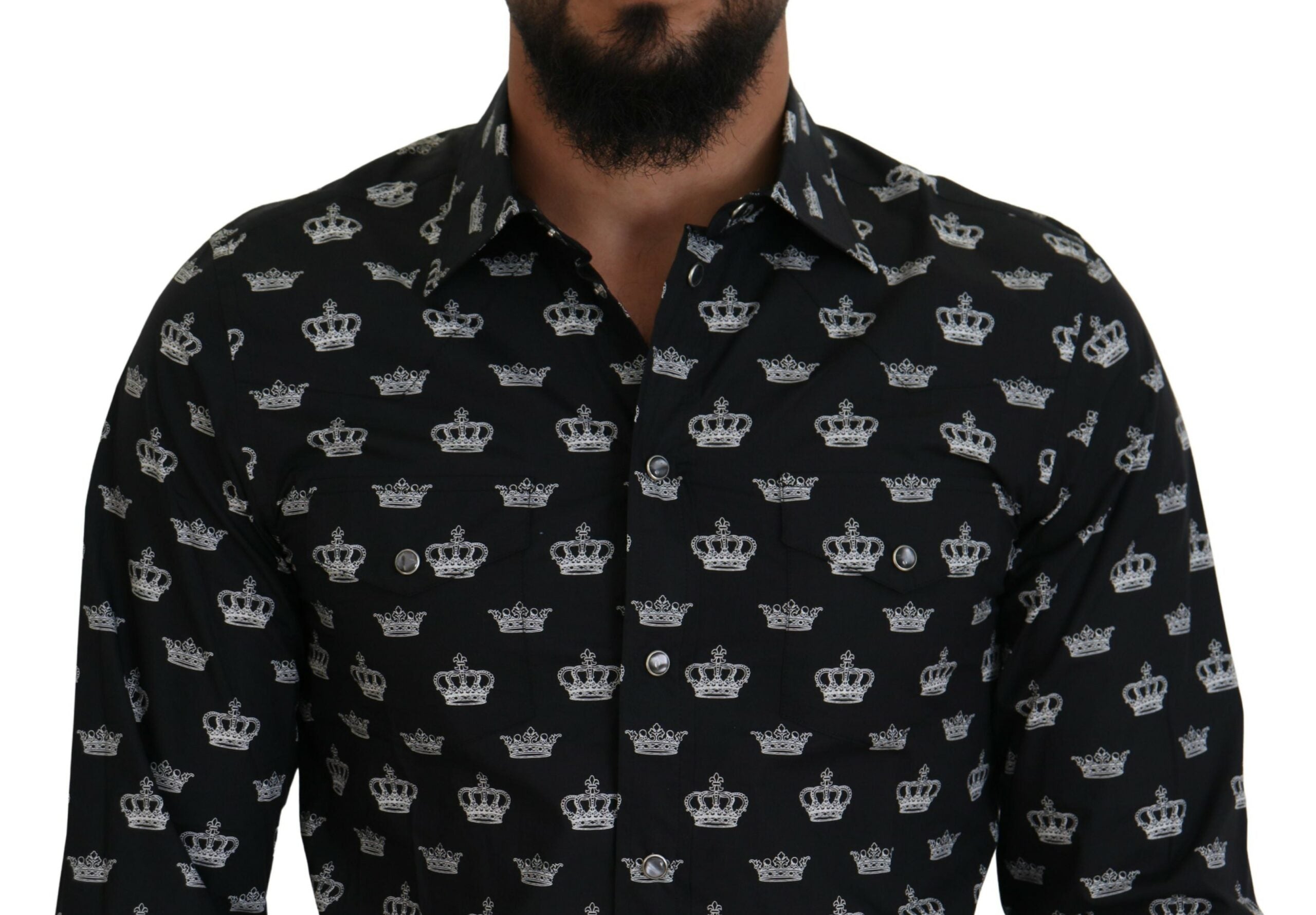 Zwarte kroonprint GOUD slim-fit overhemd