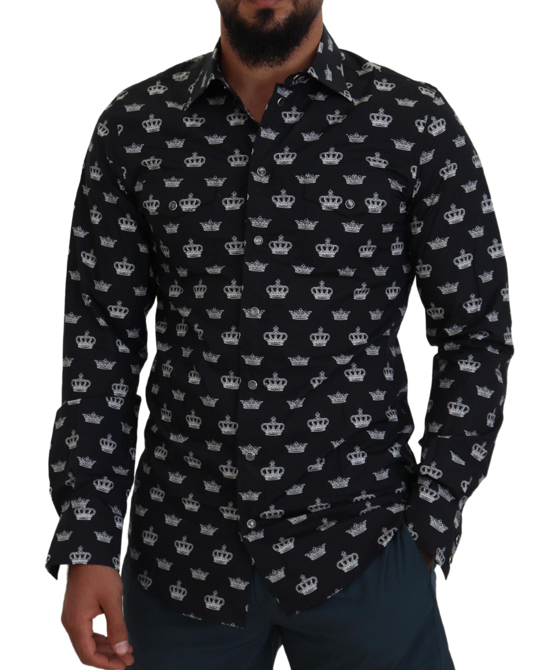 Zwarte kroonprint GOUD slim-fit overhemd