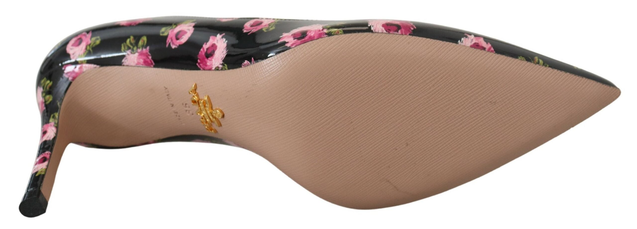 Zwarte leren bloemenhakken, stiletto's en pumps