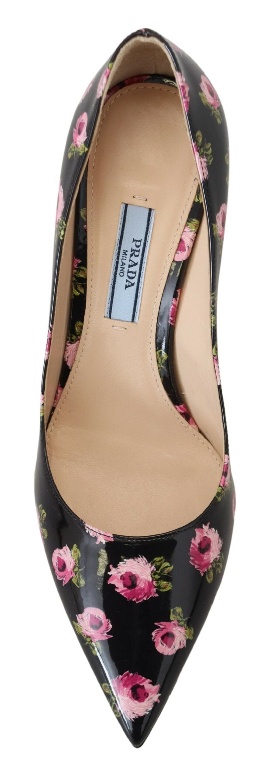Zwarte leren bloemenhakken, stiletto's en pumps