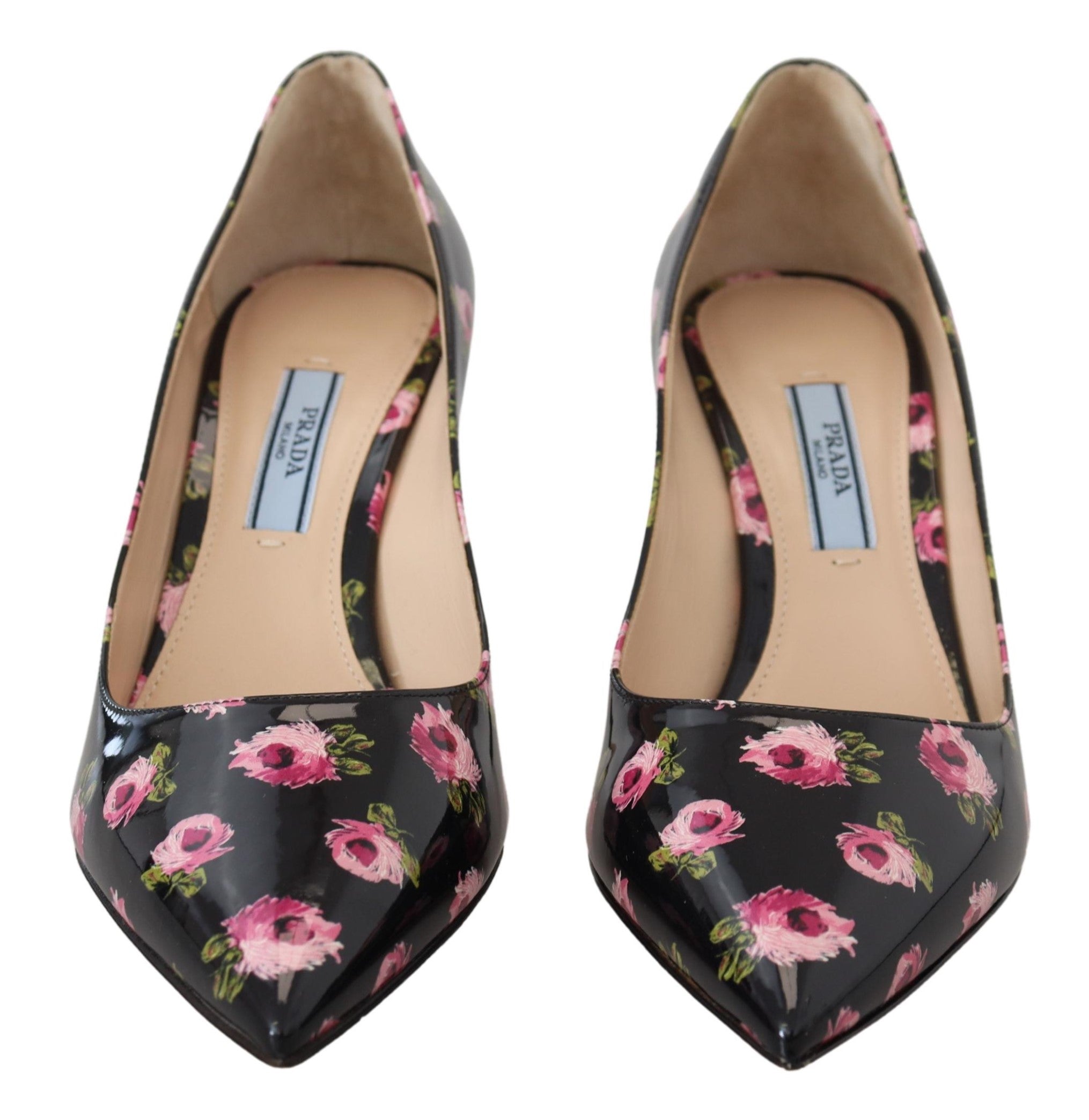 Zwarte leren bloemenhakken, stiletto's en pumps