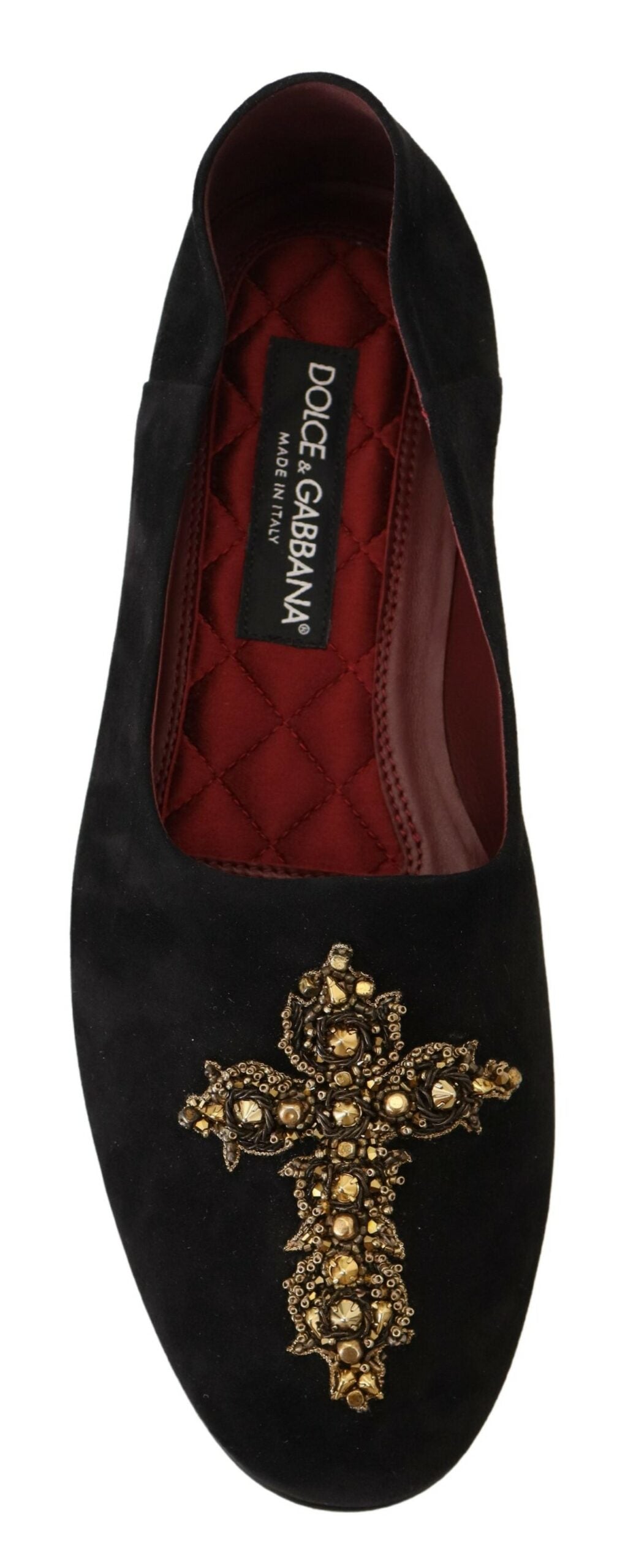 Zwarte suède gouden kruis instap loafers