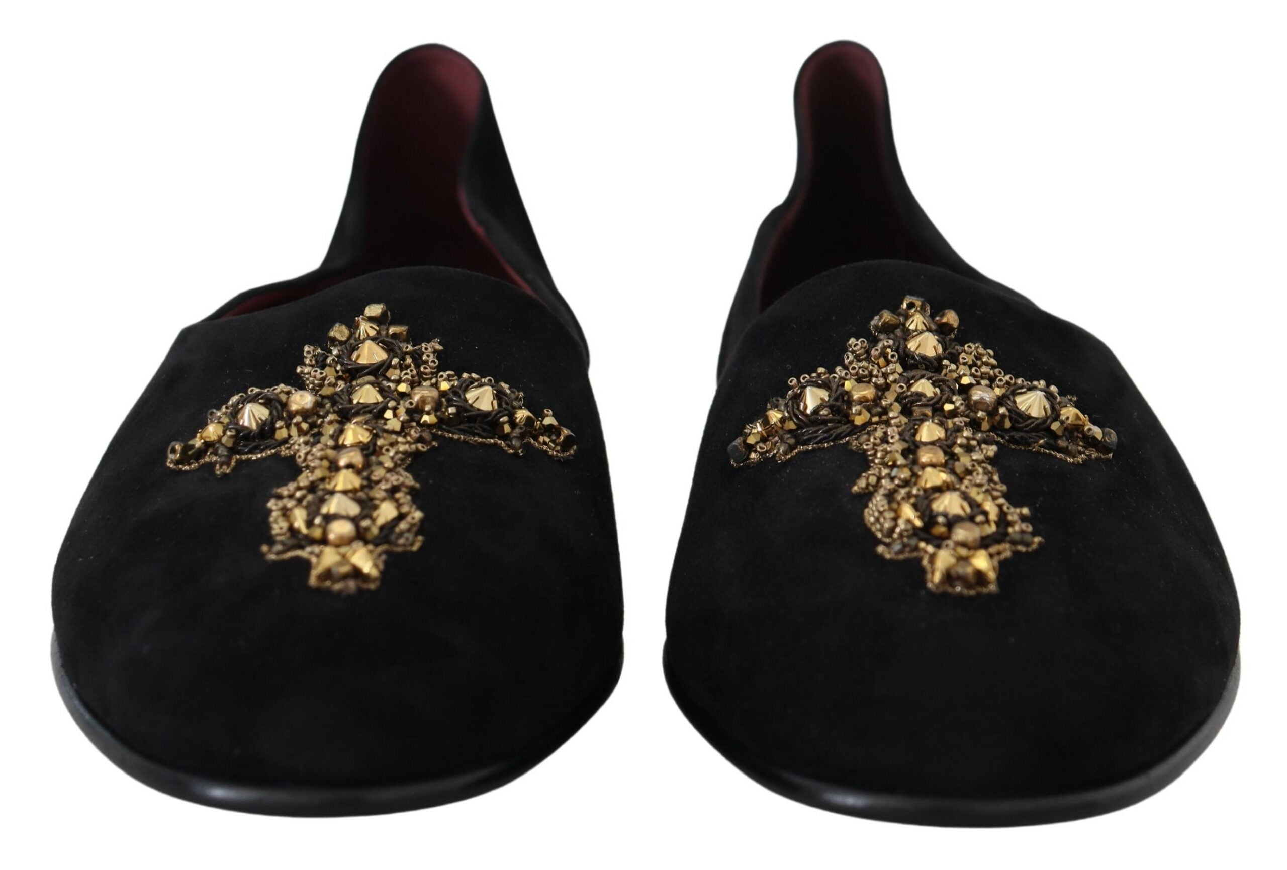 Zwarte suède gouden kruis instap loafers