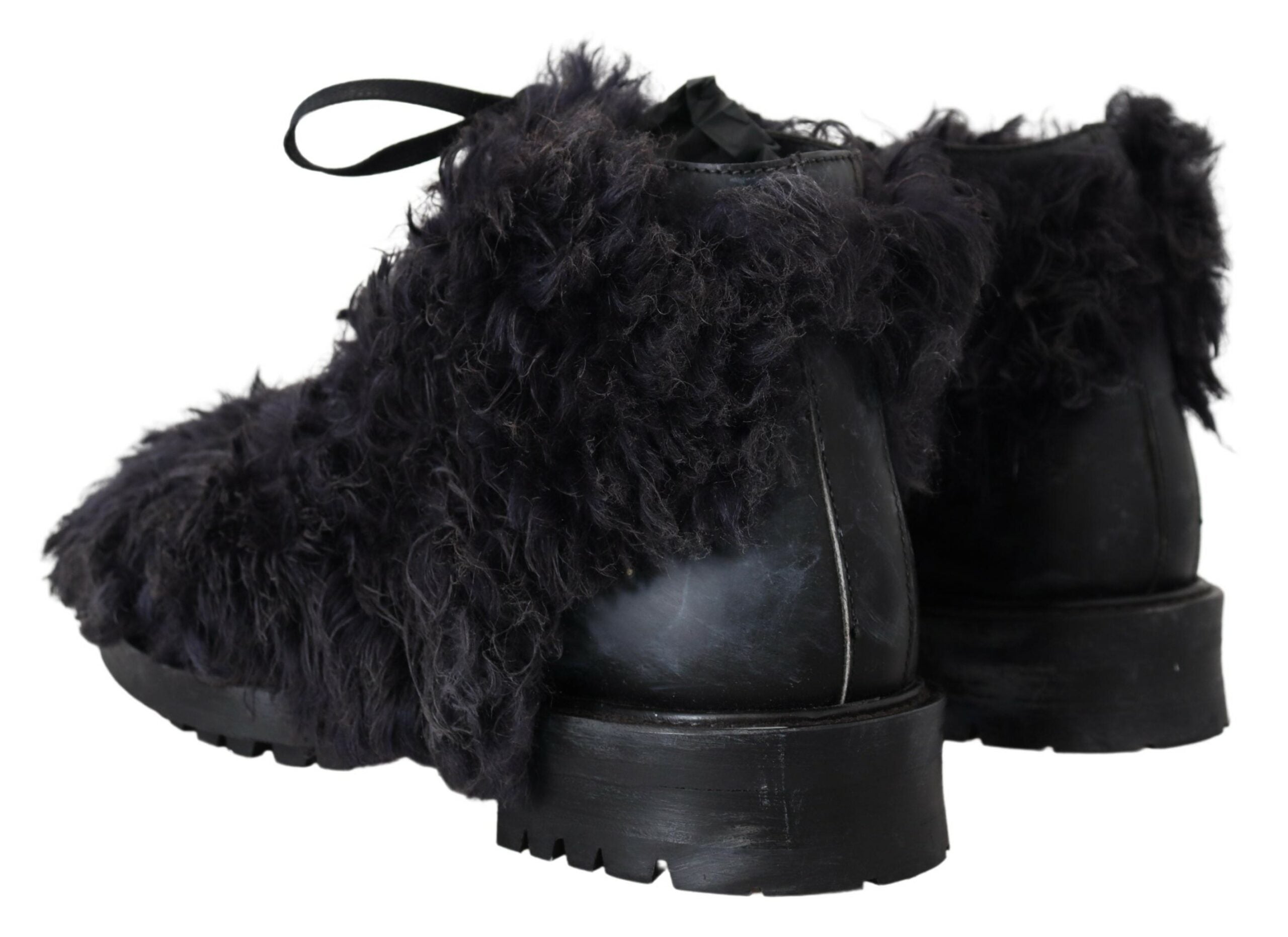 Zwarte leren Combat Shearling laarzen