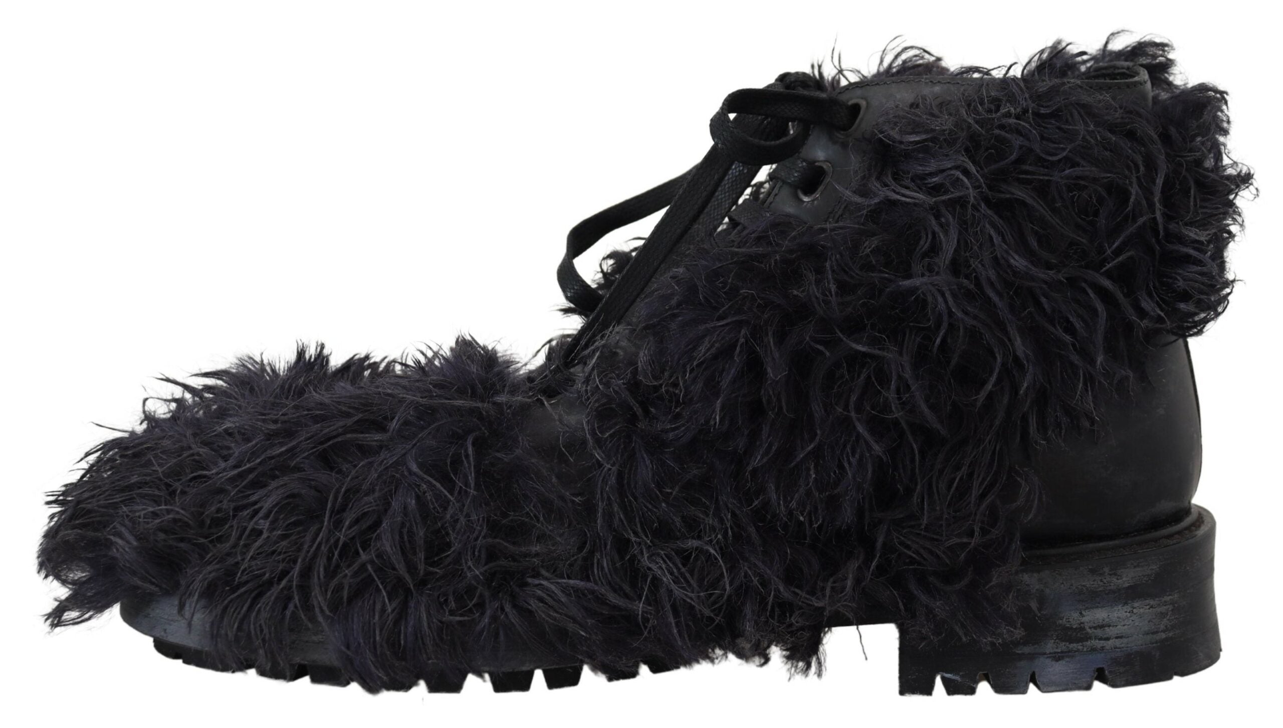 Zwarte leren Combat Shearling laarzen