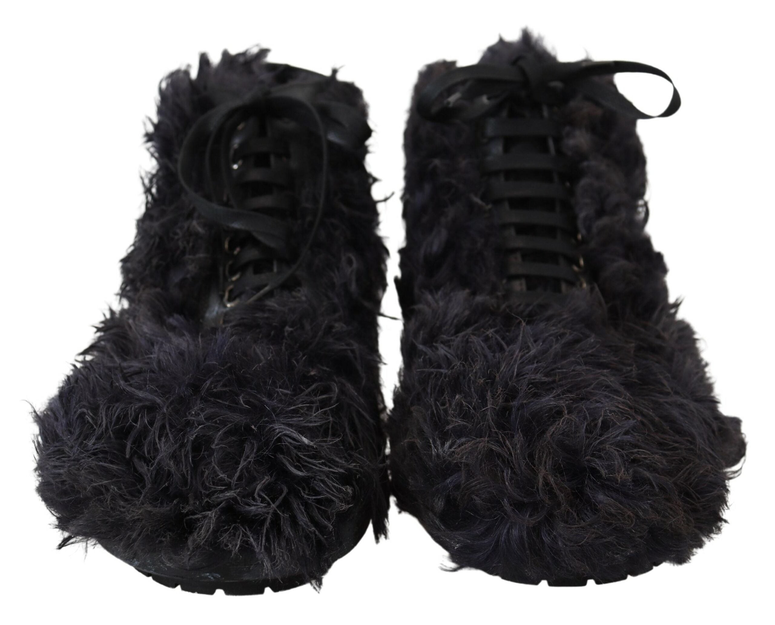 Zwarte leren Combat Shearling laarzen